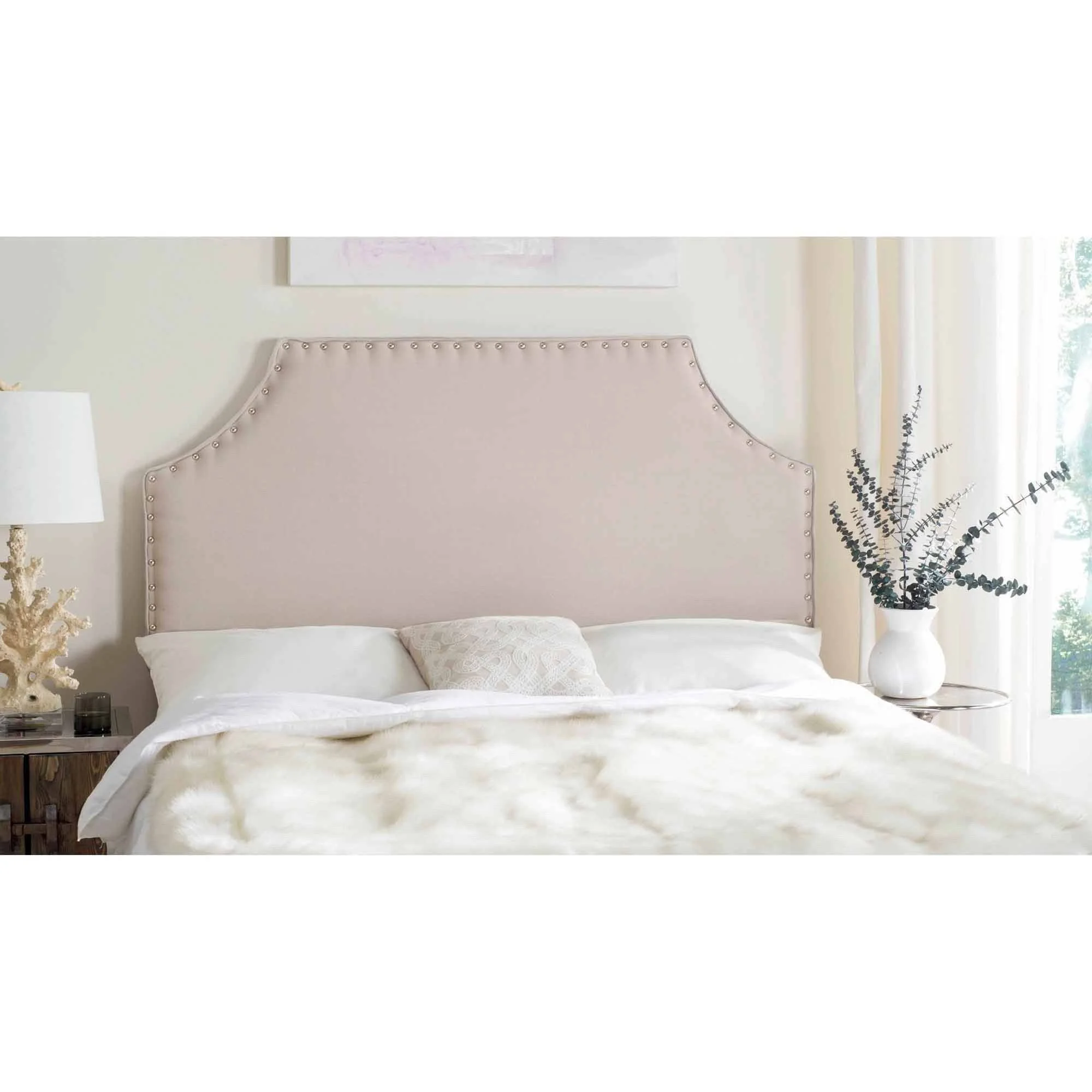 SAFAVIEH Denham Linen Headboard with Nailheads, Queen, Tapue