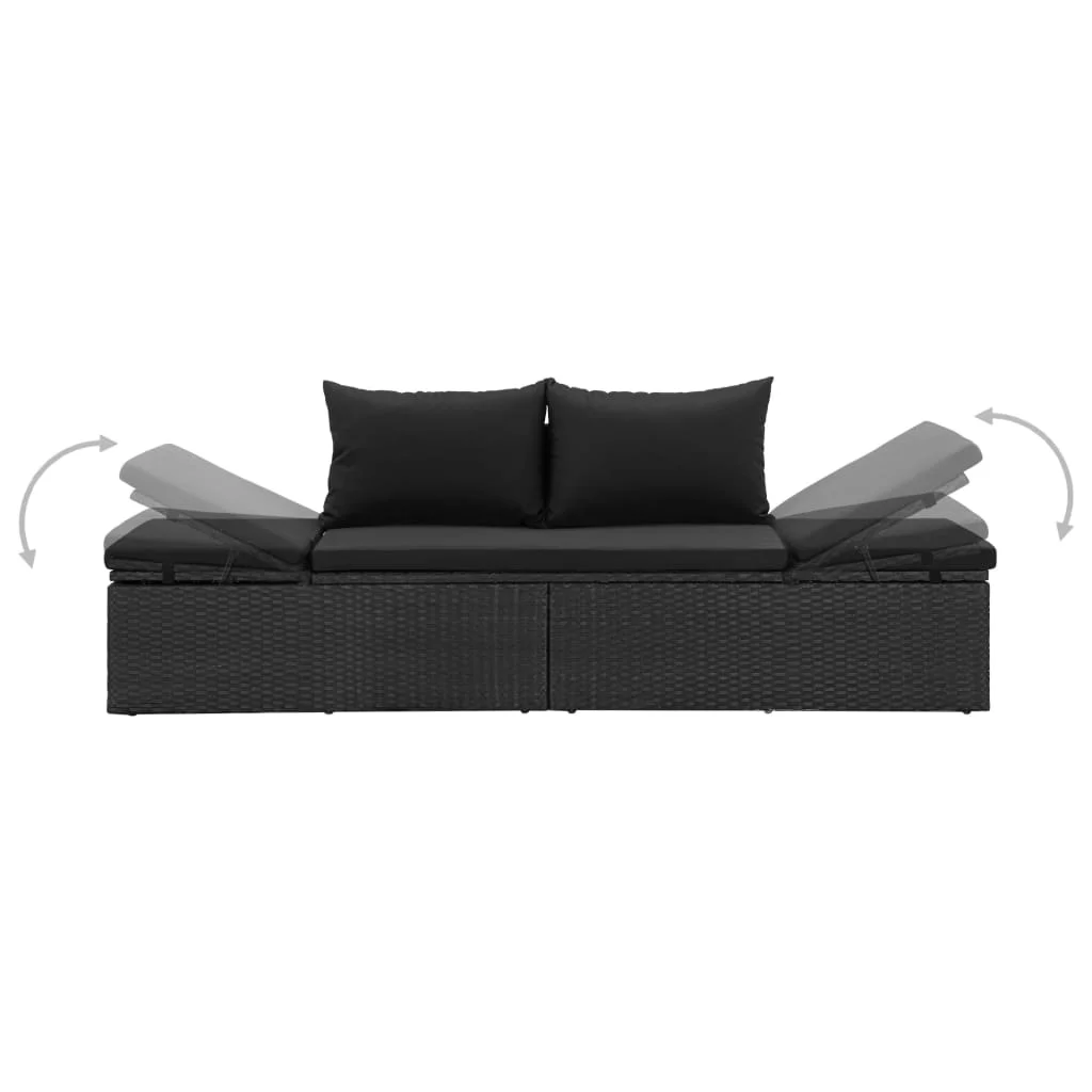 Andoer Sun Bed with Cushions Poly Rattan Black
