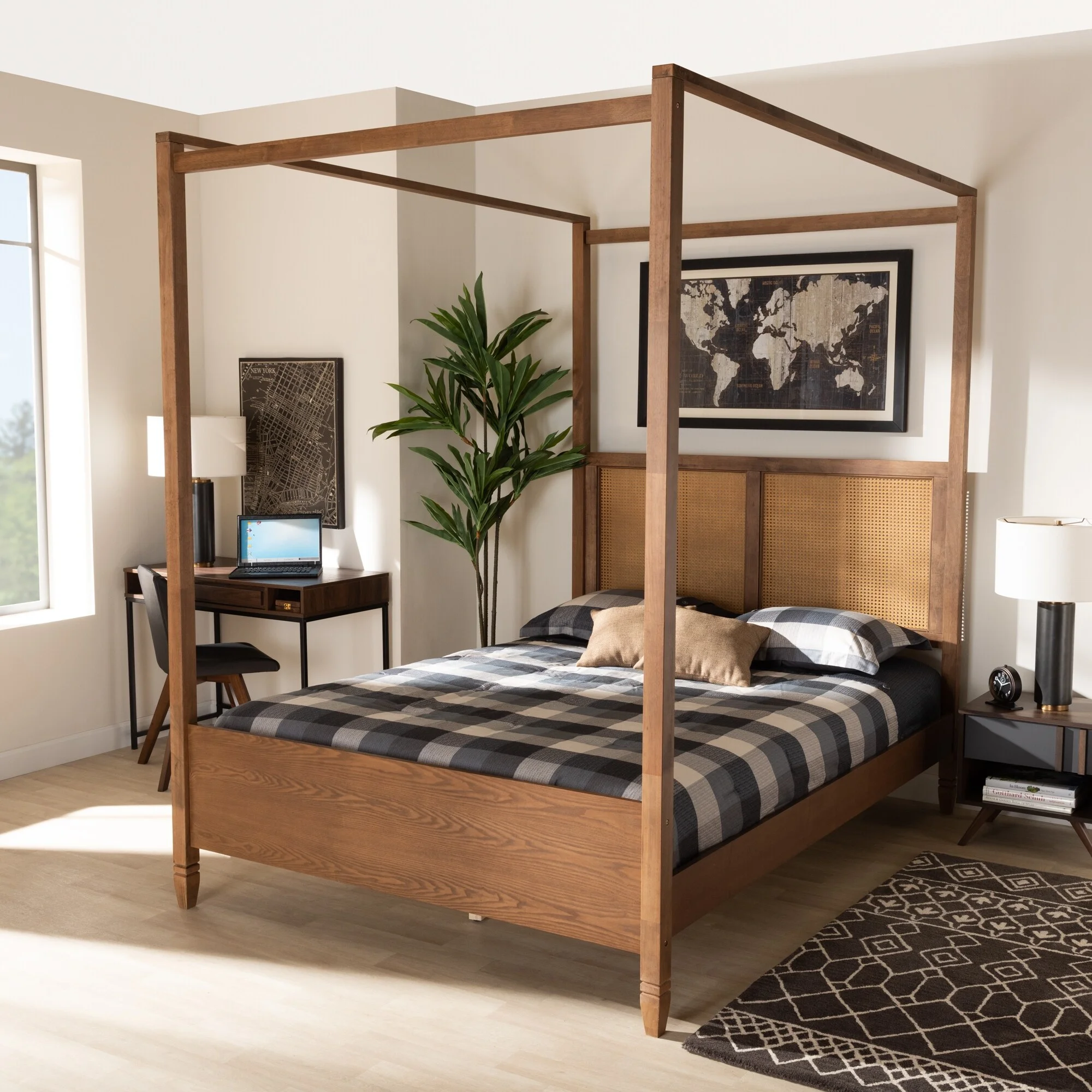 Baxton Studio Malia Modern and Contemporary Synthetic Rattan Canopy Bed Queen