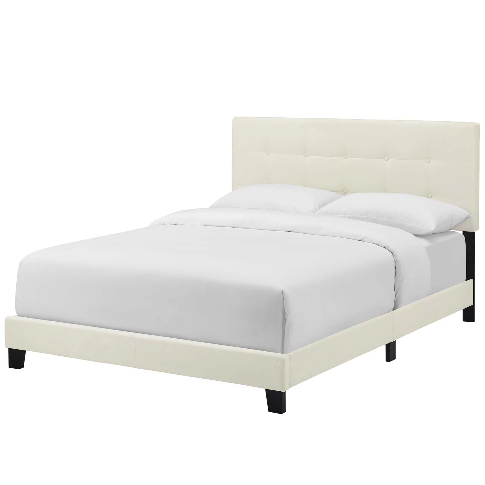 Modern Contemporary Urban Design Bedroom King Size Bed Frame, Velvet Fabric, Ivory White, Box Spring Required