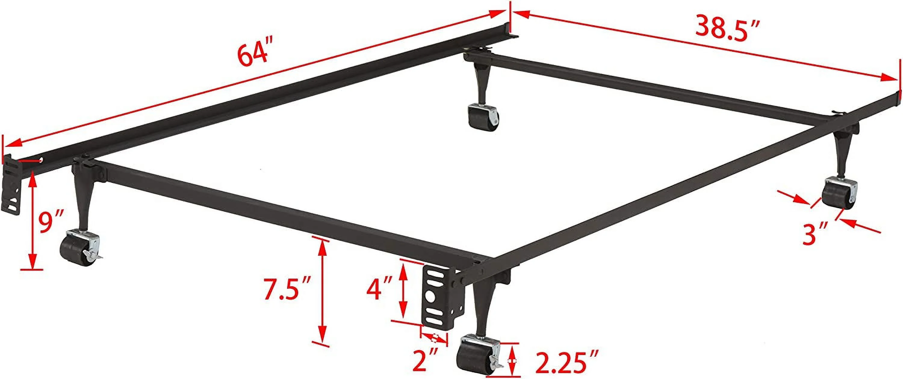 Furniture - Heavy Duty Metal Twin Size Bed Frame with Rug Rollers & Locking Wheels
