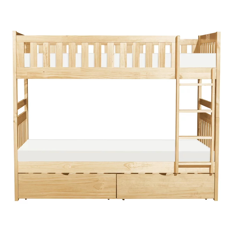 Lexicon Contemporary Wood Twin/Twin Bunk Bed with Storage Boxes in Natural Pine