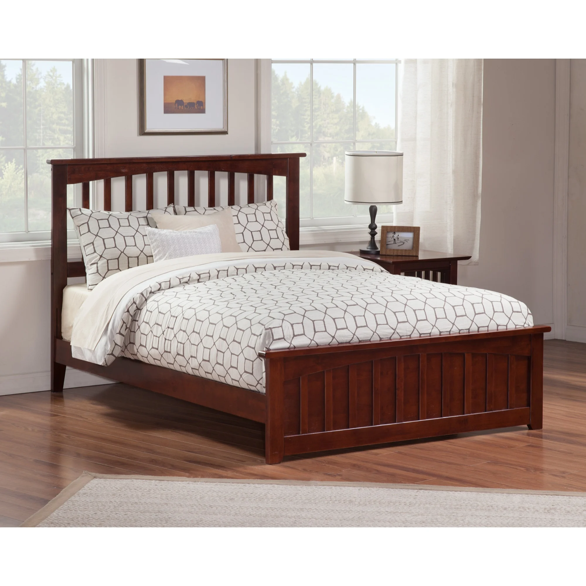 Mission Queen Platform Bed with Matching Footboard in Walnut
