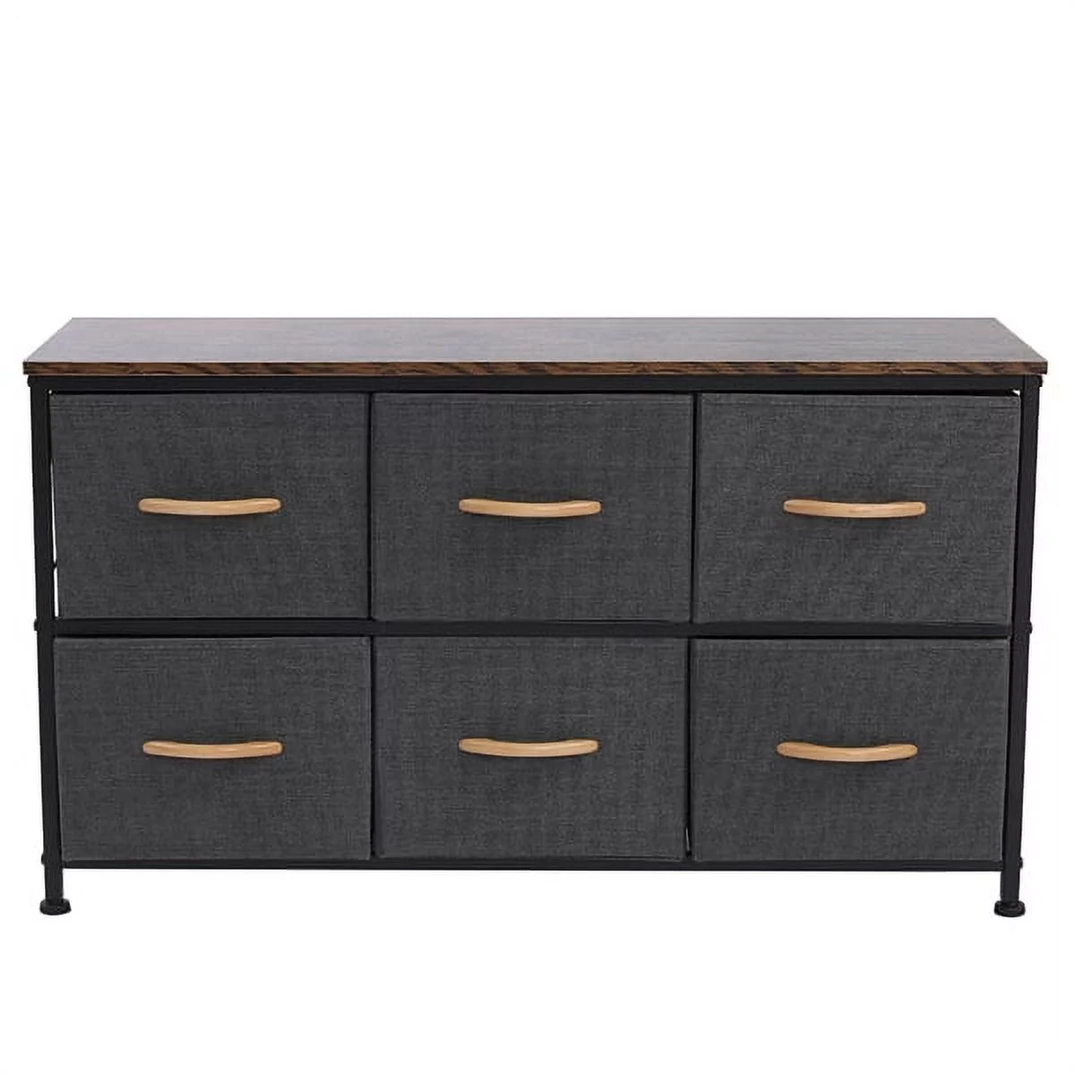 3-Tier Wide Drawer Dresser, Storage Unit with 6 Easy Pull Fabric Drawers and Metal Frame, Wooden Tabletop for Closets, Nursery, Dorm Room, Hallway,Gray