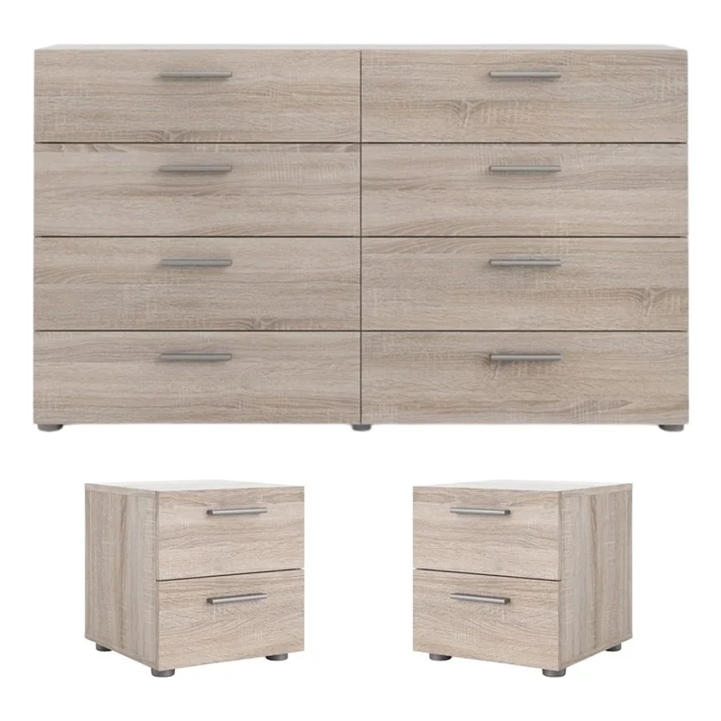 Home Square 3 Piece Bedroom Set with 8 Drawer Dresser and Two 2 Drawer Nightstand in Truffle