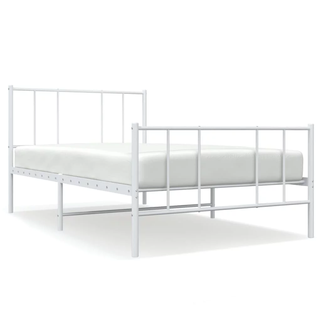 Anself Metal Bed Frame with Headboard and Footboard White 39.4