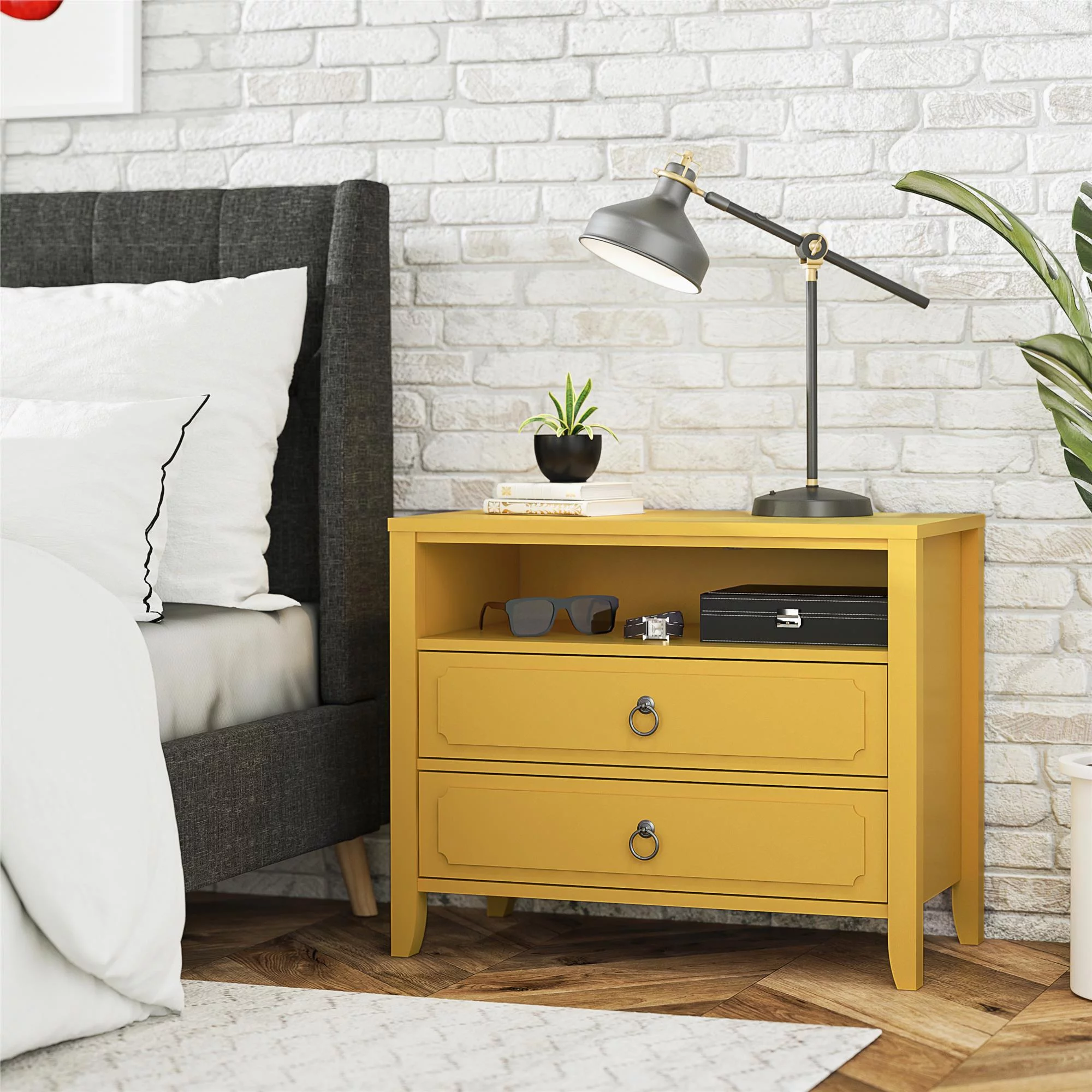 Novogratz Her Majesty 2 Drawer Nightstand, Mustard Yellow