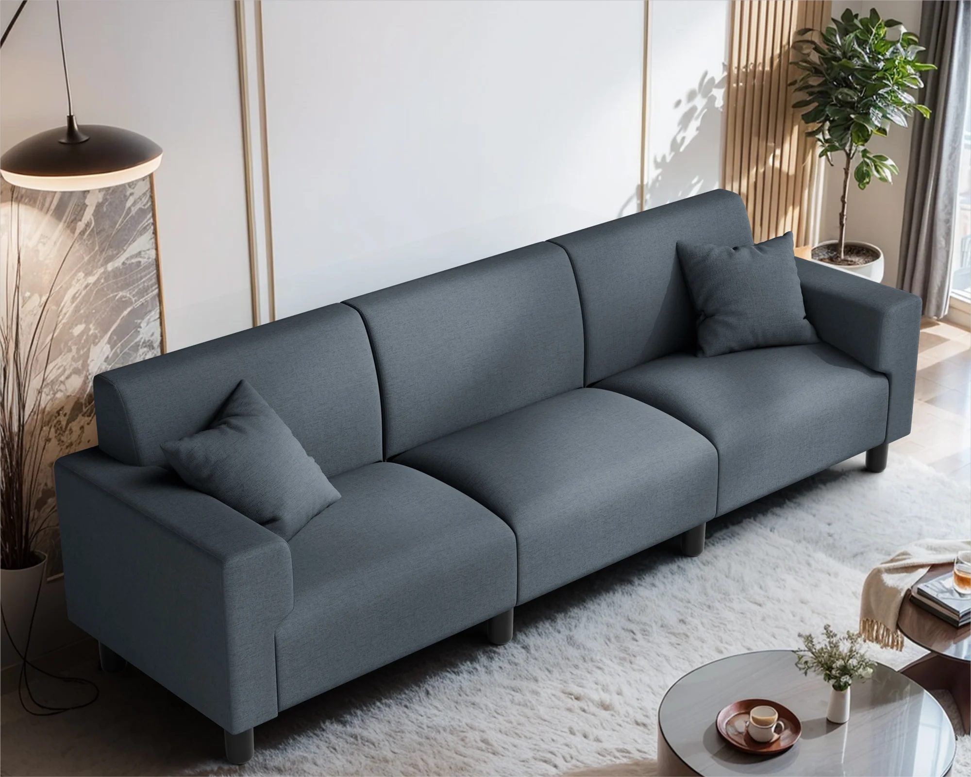 Walsunny 94'' Sofa Couch Modern Upholstered 3-Seater Sofa with Deep Cushion Comfy Sleeper Sofa Couch with Two Pillows Dark Grey