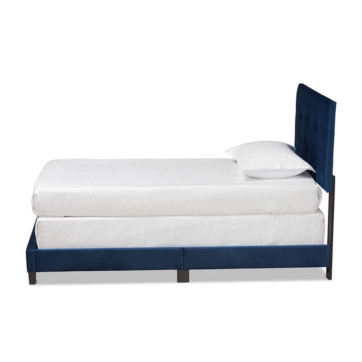 Caprice Glam Navy Blue Velvet Fabric Upholstered Twin Size Panel Bed