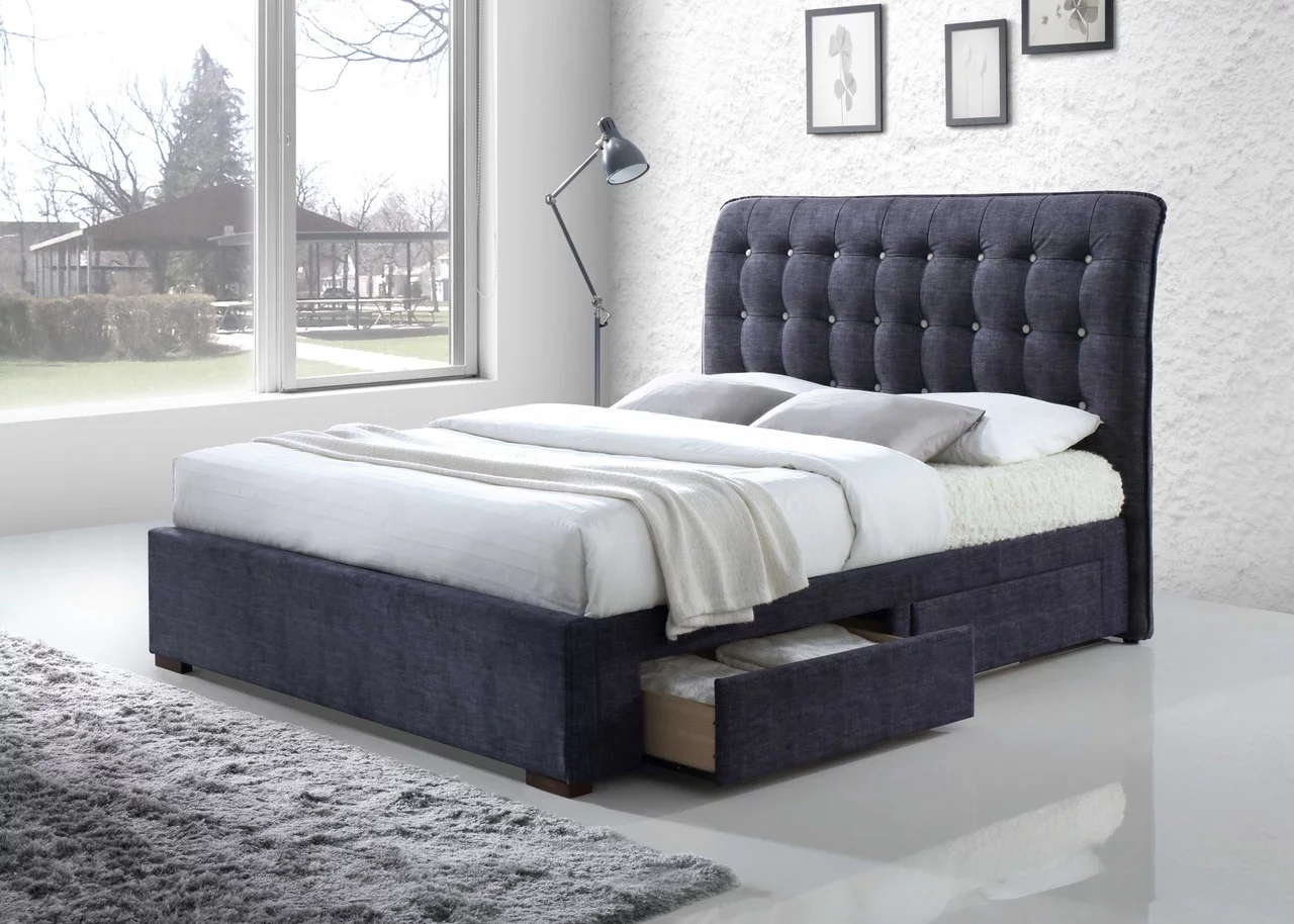 HomeRoots 285891 47 x 87 x 67 in. Drorit Queen Size Bed with Storage Dark Gray Fabric