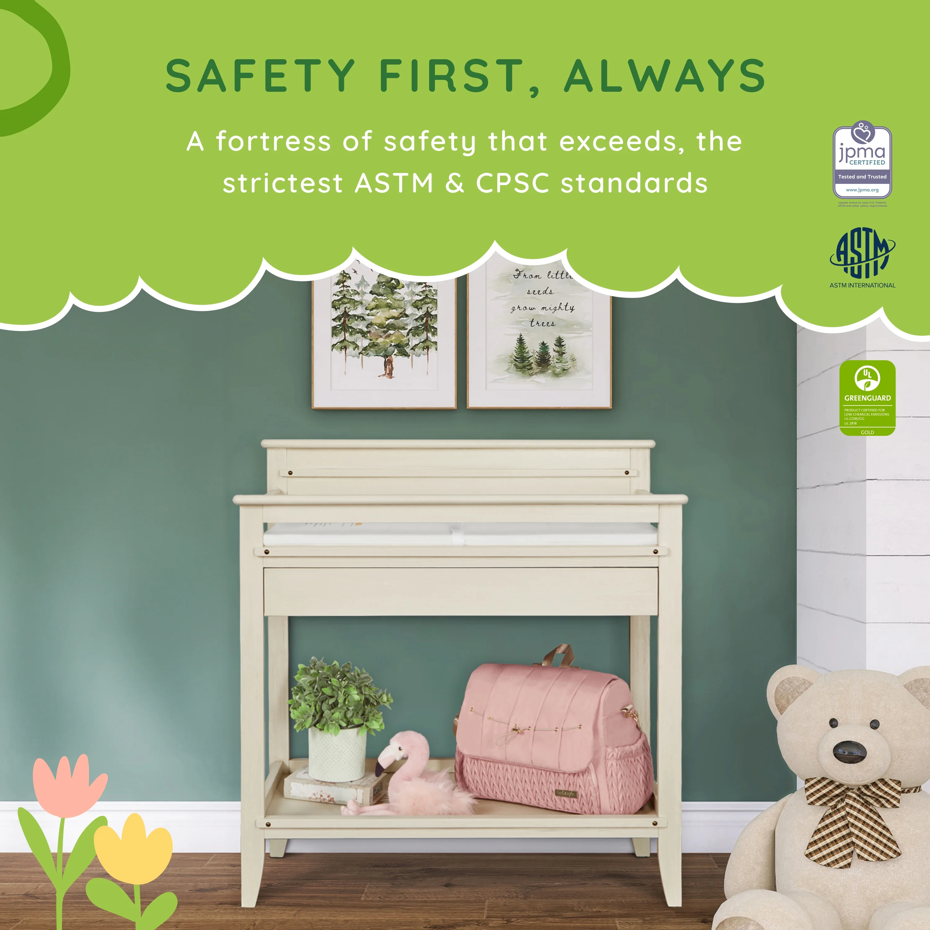 Dream On Me Bayfield Changing Table, JPMA & Greenguard Gold Certified, Glazed Brush White