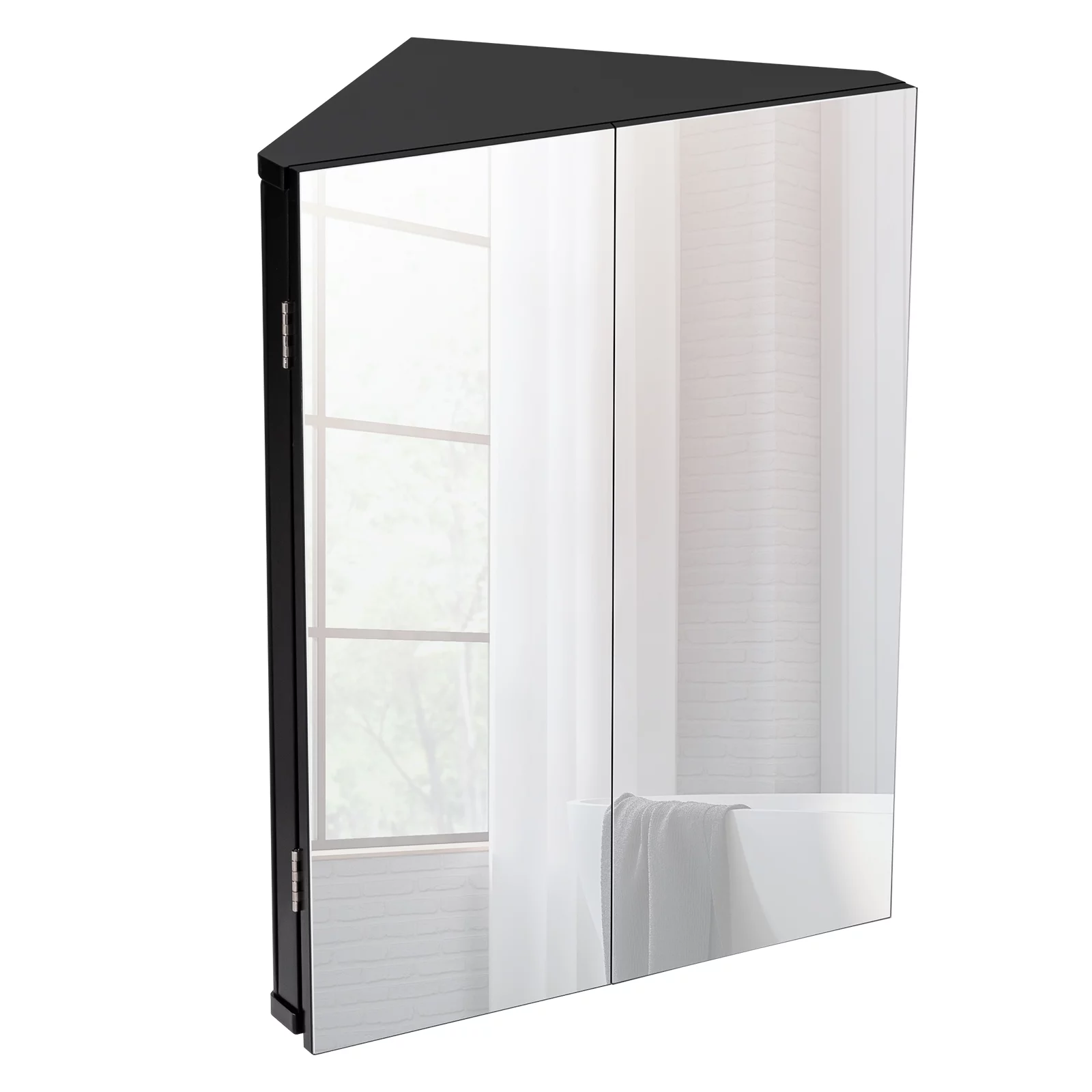 Eclife Rectangle Corner Medicine Cabinet with Mirror Wall Mounted Bathroom Organizer, Black