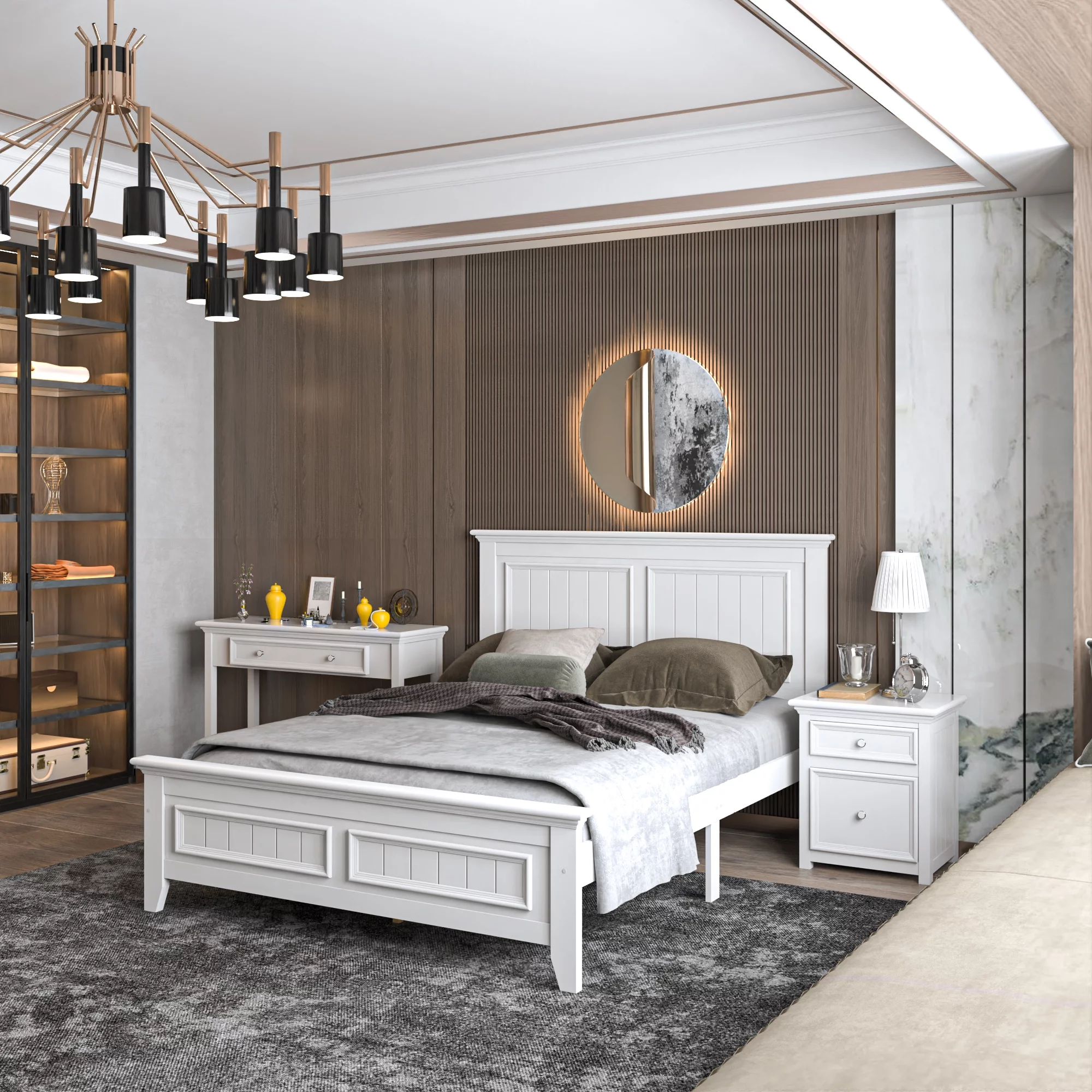 Andoer Modern Country Inspired Solid Wood Bed, Queen Size, Timeless Design & Elegant With Embellish Details Featuring Unique Aesthetics Wooden Bed by Bolivar Series