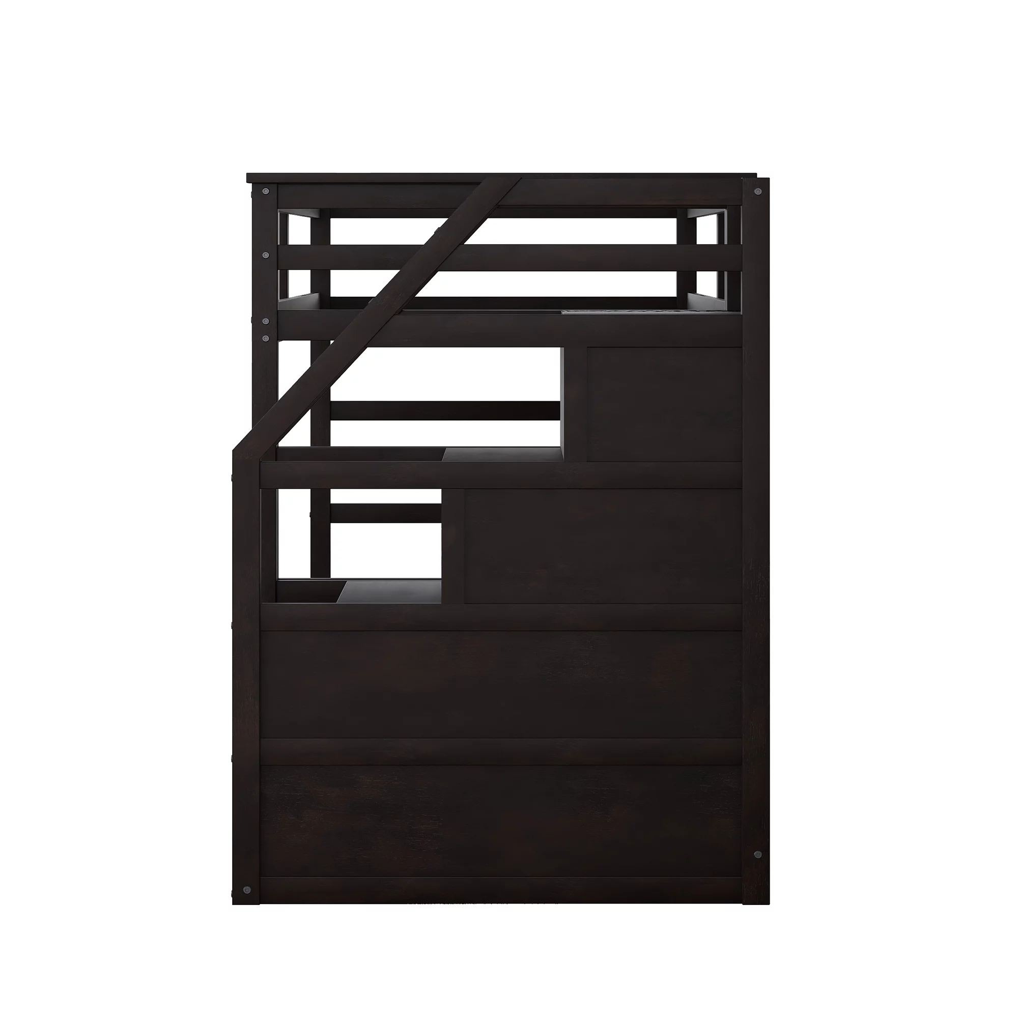 Dcenta Twin-Over-Twin Bunk Bed with Twin Size Trundle and 3 Storage Stairs,Espresso, For BOYS GIRLS
