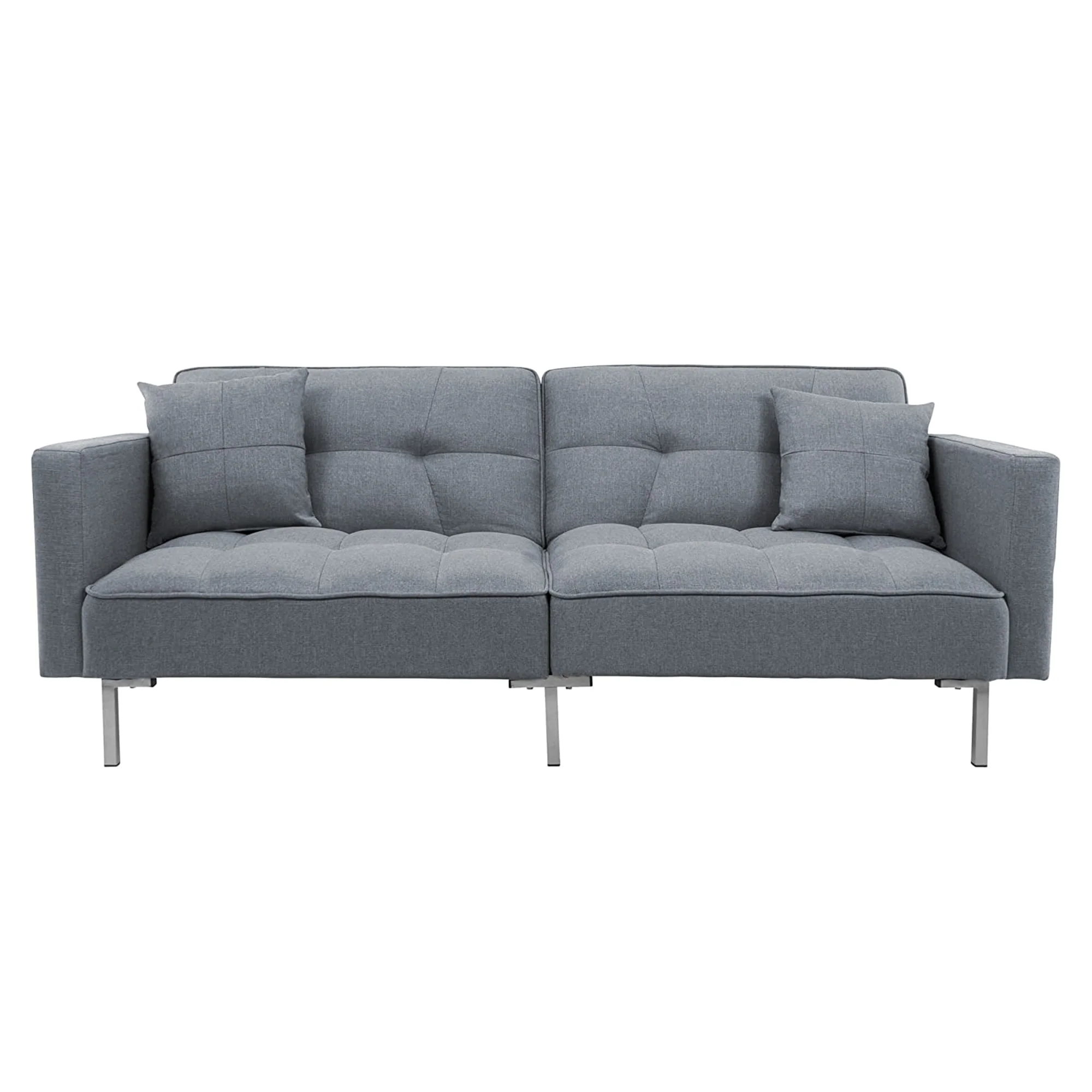2 in 1 Linen Futon Sleeper Sofa Convertible Recliner Loveseat Dark Gray