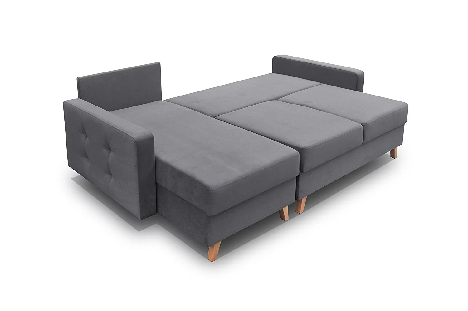 Vegas Futon Sectional Sofa Bed, Queen Sleeper with Storage, Grey