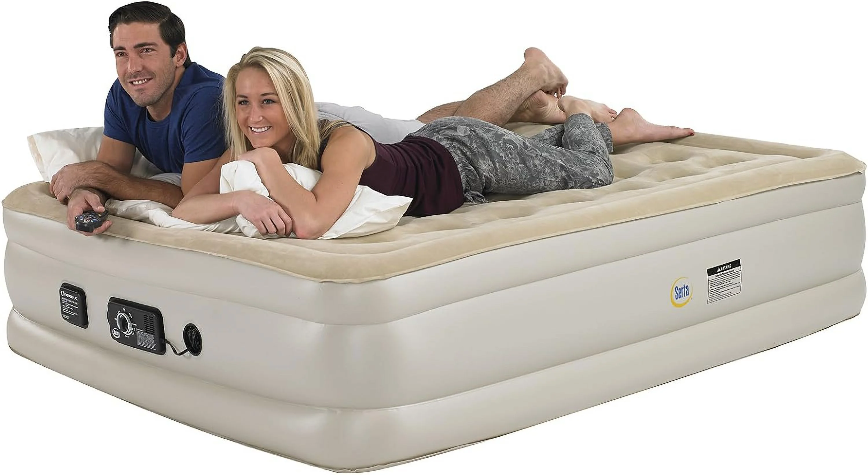 Raised Queen Pillow Top Air Mattress With Never Flat Pump