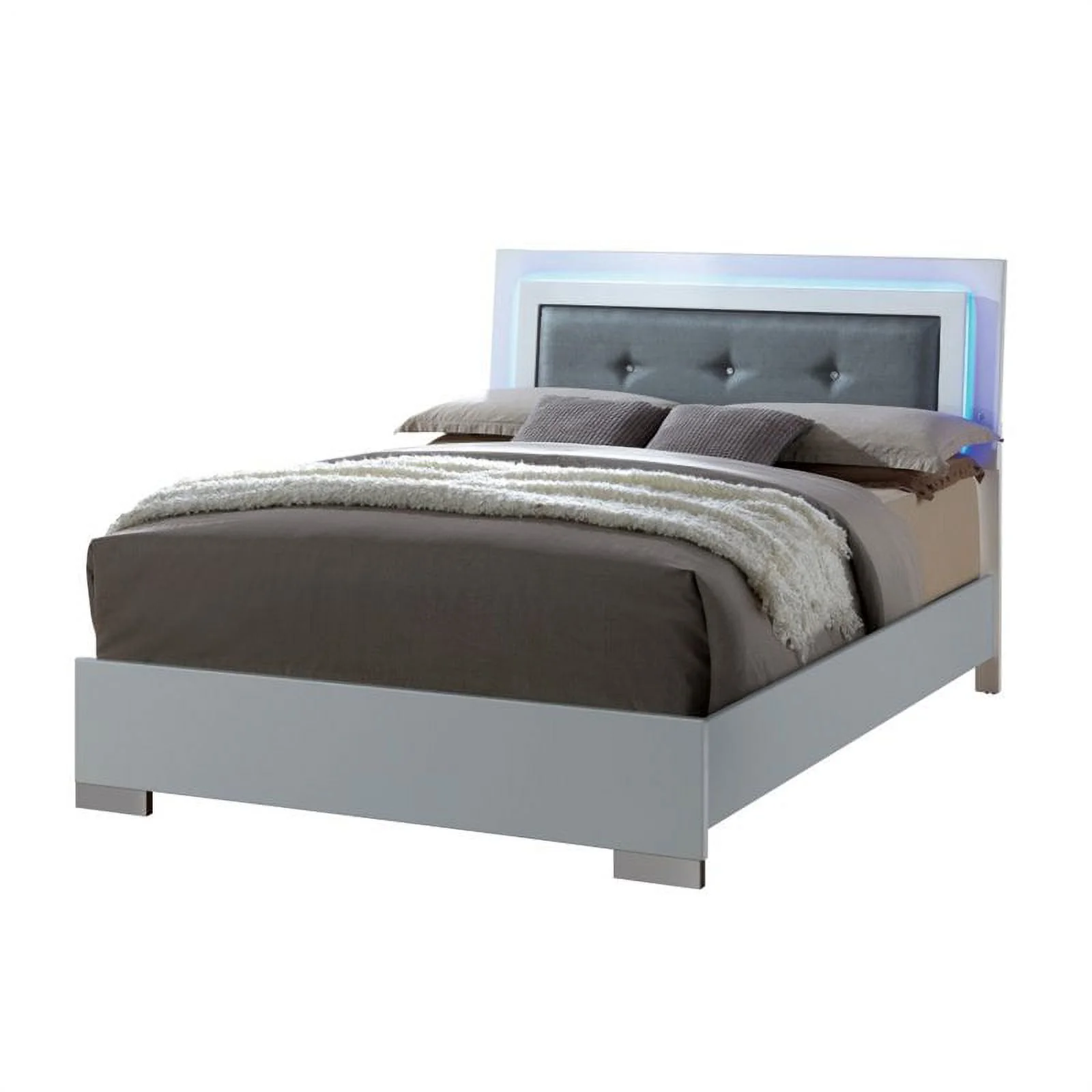 FOA Rayland 2pc Glossy White Wood Bedroom Set - Full + Nightstand