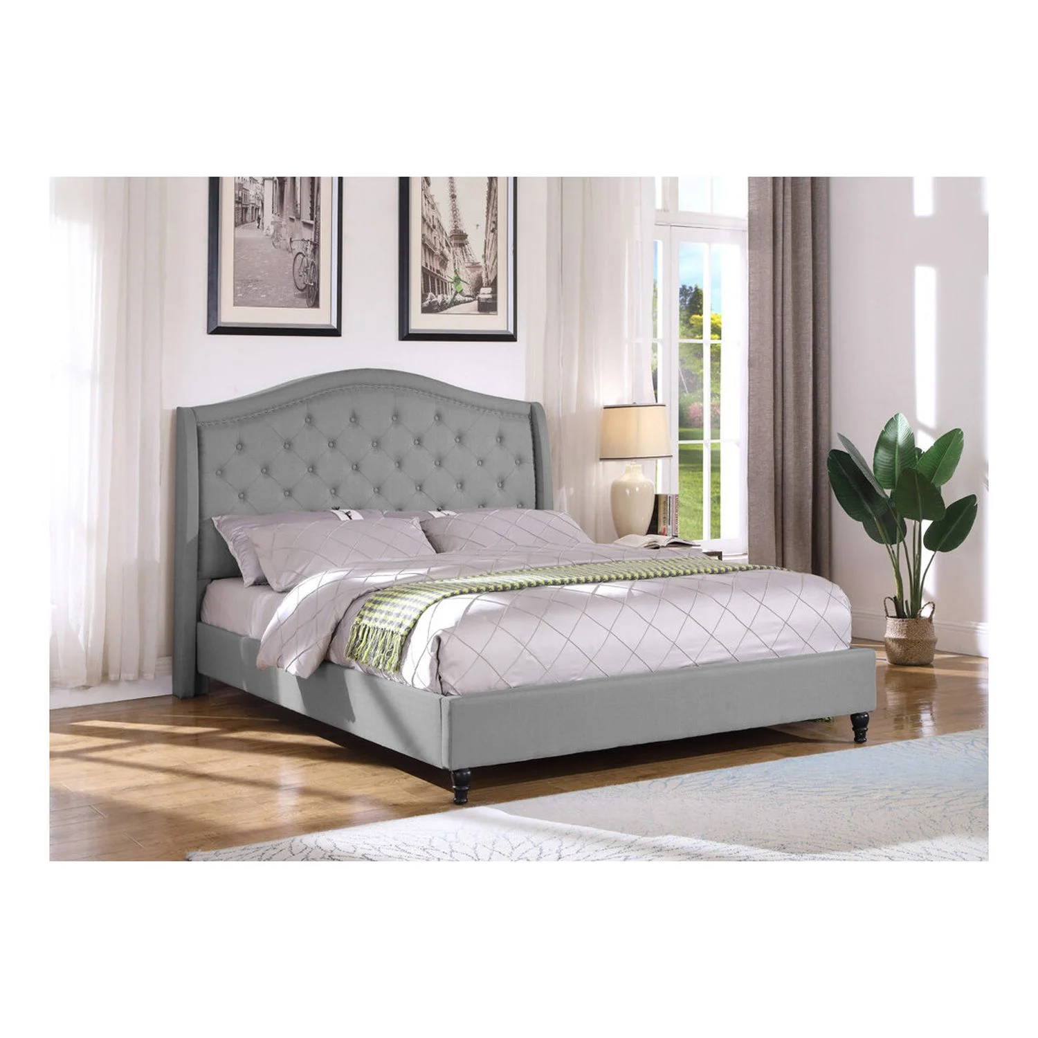 Best Master Furniture Eastern King Tufted Upholstered Panel/Platform Bed, Grey