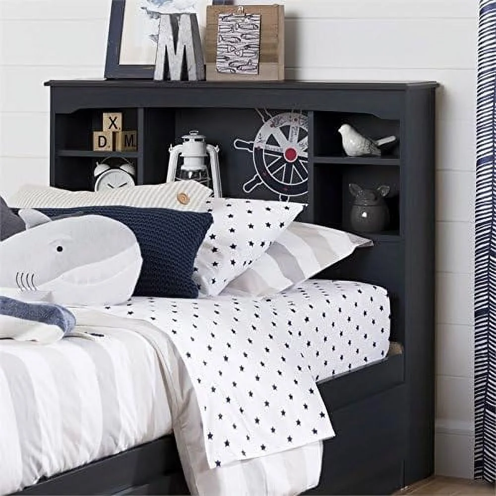 Modern Wood Storage Headboard / 5 Open Shelves/ Size/Navy Blue