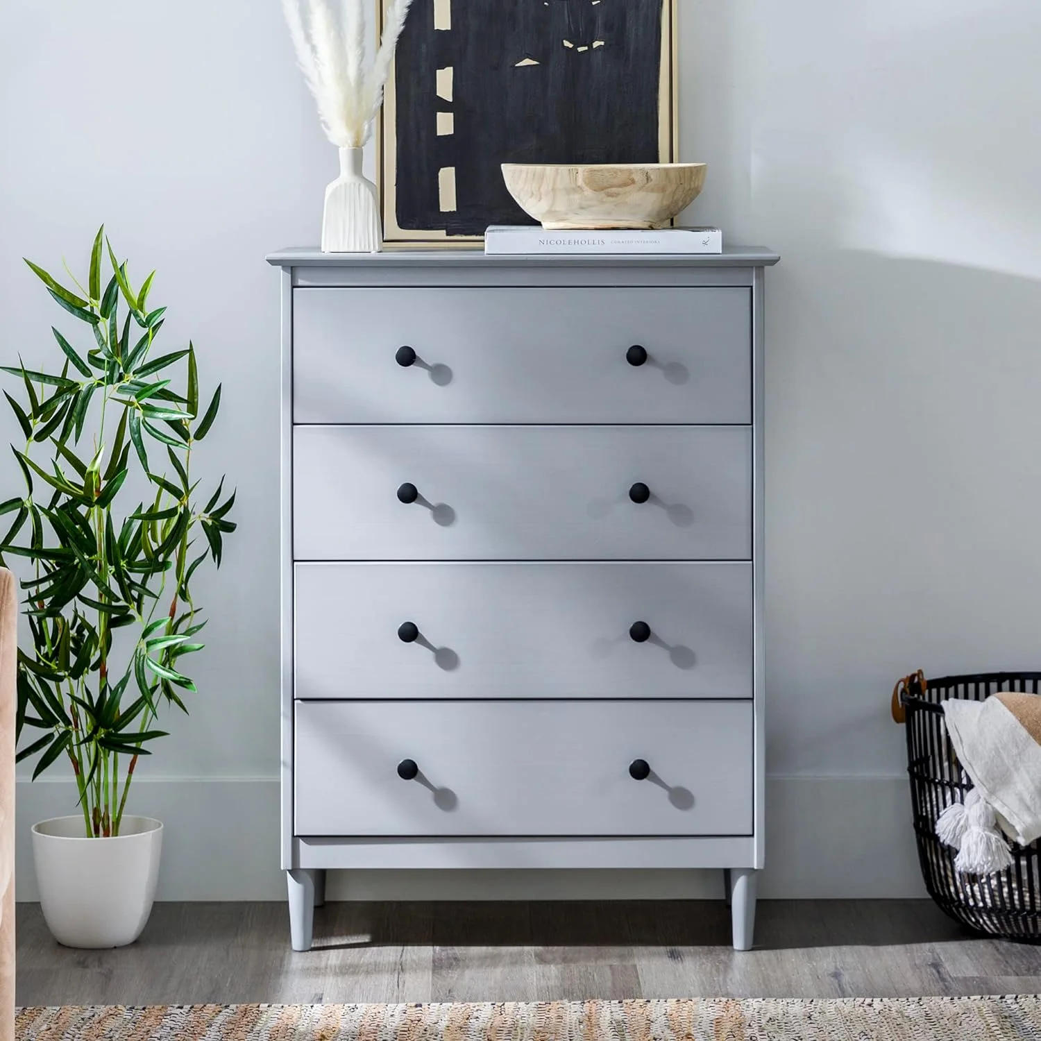 xrboomlife Myron Modern 4-Drawer Solid Wood Dresser 40 Inch Grey