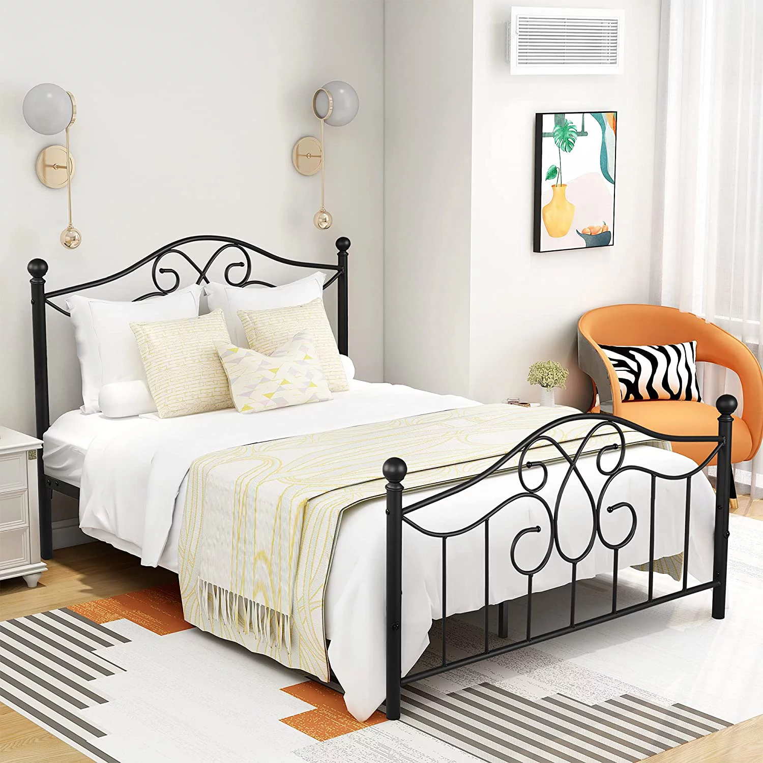 Metal Bed Frame Full Size Platform with Headboard and Footboard No Box Spring Needed Black