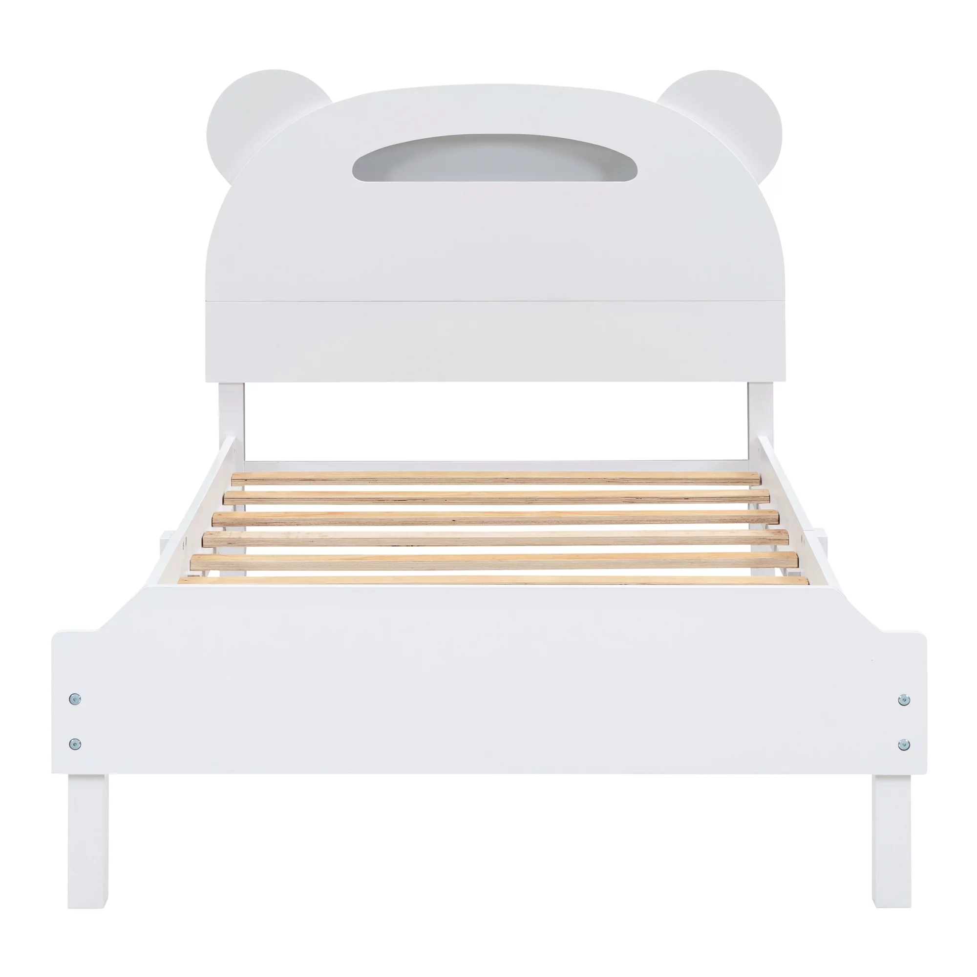 Bellemave Twin Size of Children's All Solid Wooden Platform Bed with Bear-shaped Headboard,with Warm Night Lights than moonlight,Suitable for Boys and Girls,White