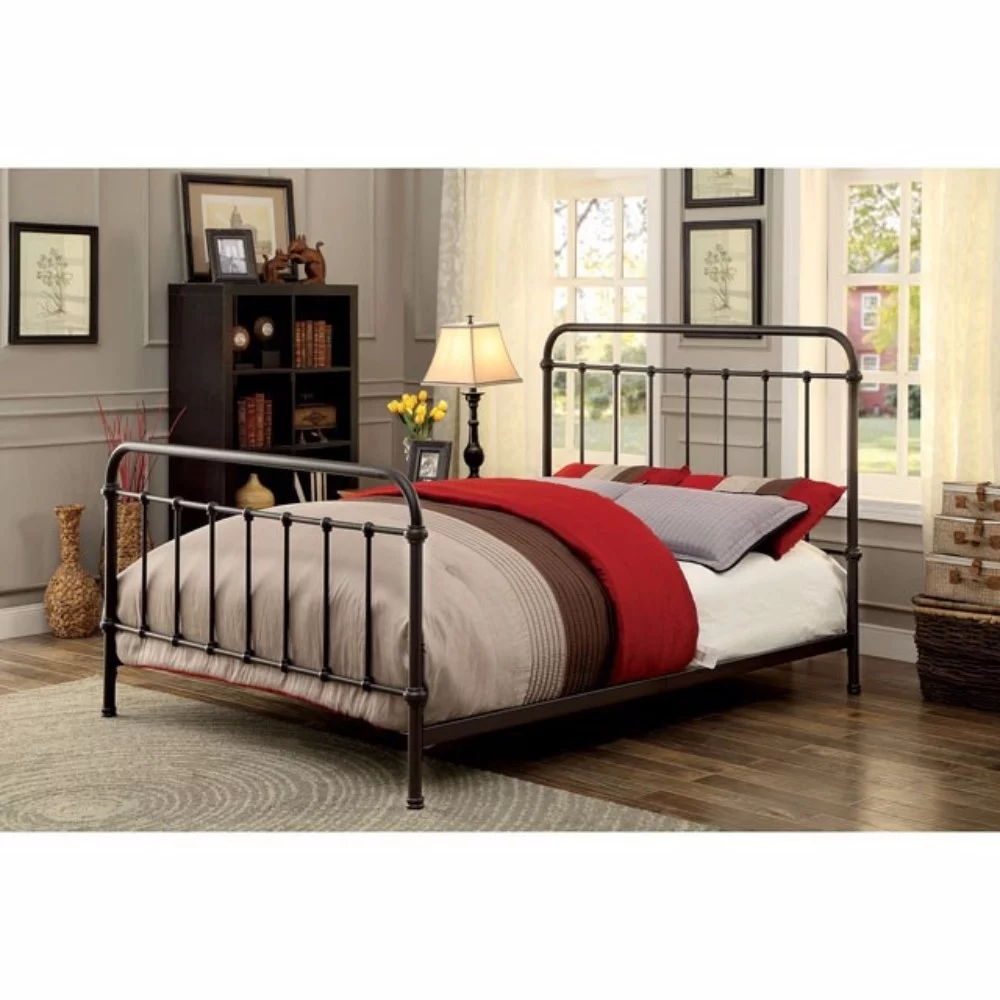 Metal Twin Size Platform Bed with Headboard and Footboard, Deep Bronze- Saltoro Sherpi