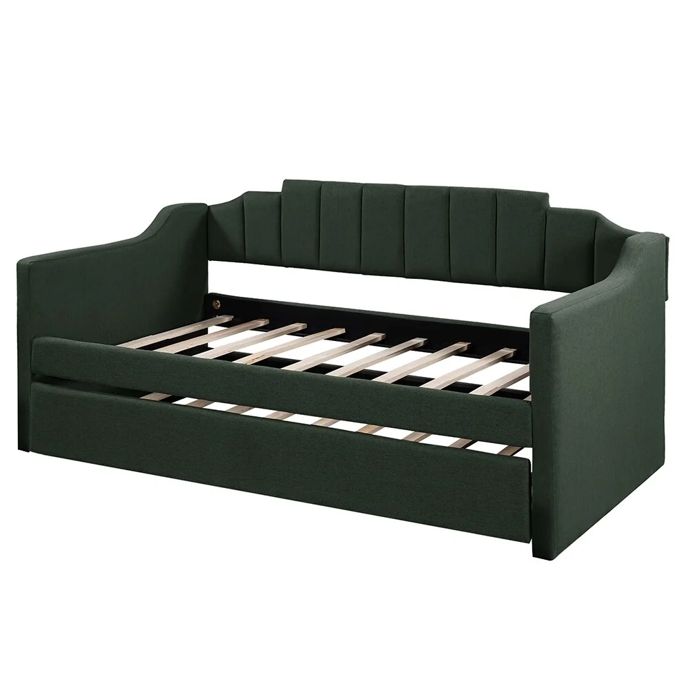 Upholstered Twin Daybed with Trundle for Living Room Gray/Green Green