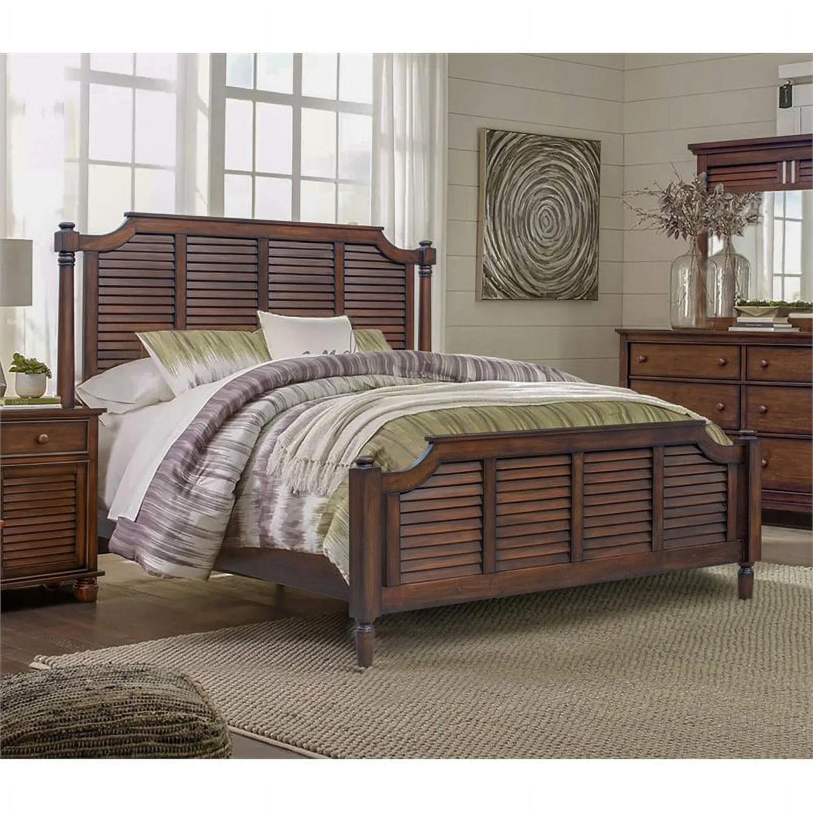 Sunset Trading Shutter Bahama Wood Queen Bed in Tropical Walnut