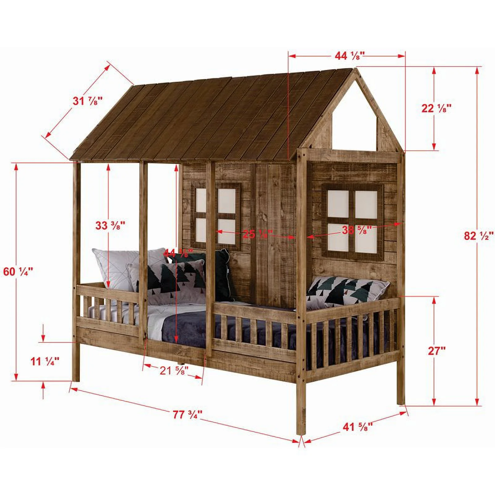 Rosebery Kids Twin Solid Wood Low Loft Bed with Trundle in Driftwood