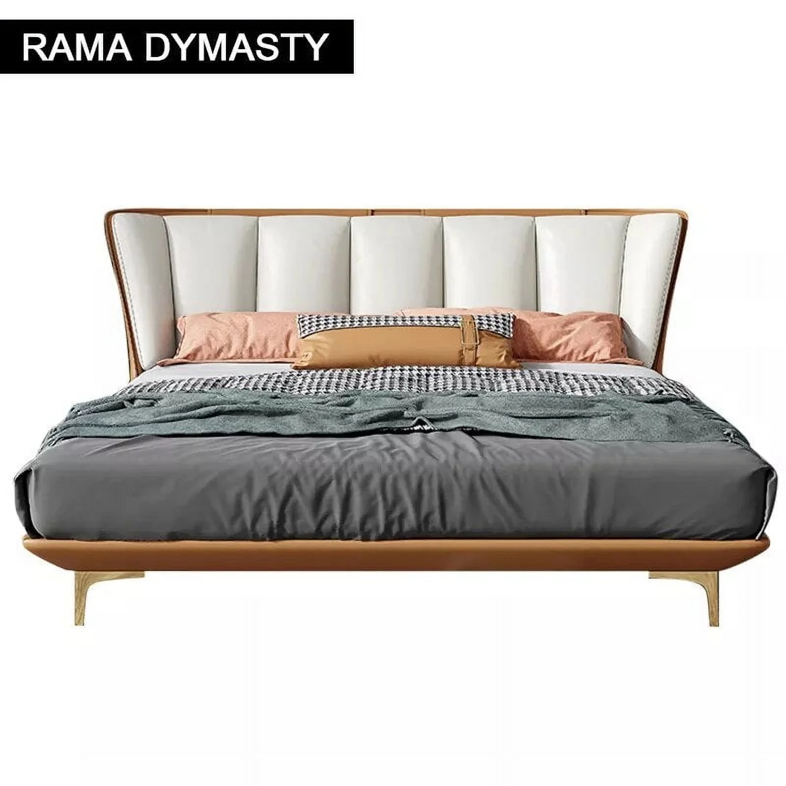 RAMA DYMASTY Genuine Leather Soft Bed Modern Design Fashion King/Queen Size Bedroom Furniture