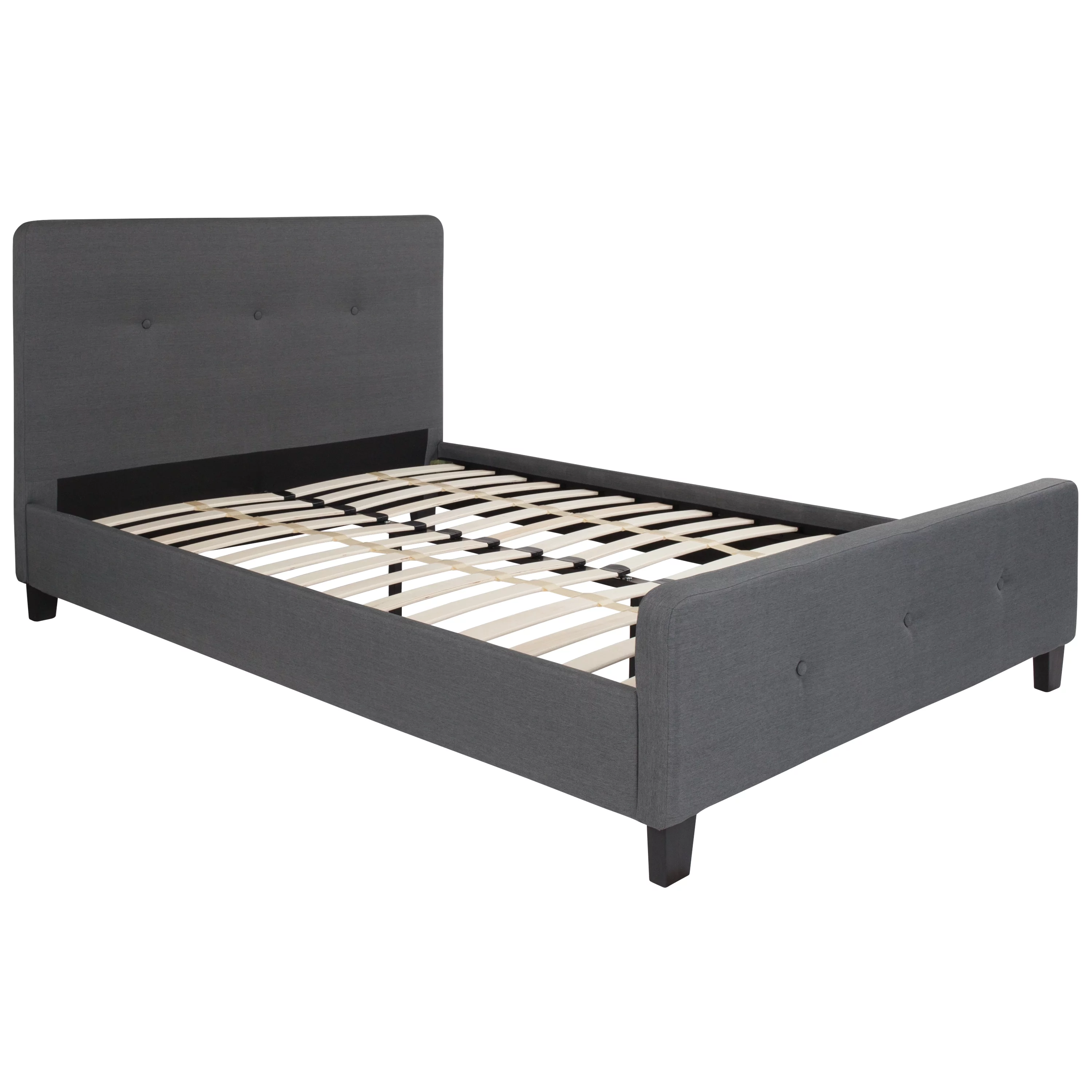 BizChair Full Size Three Button Tufted Upholstered Platform Bed in Dark Gray Fabric