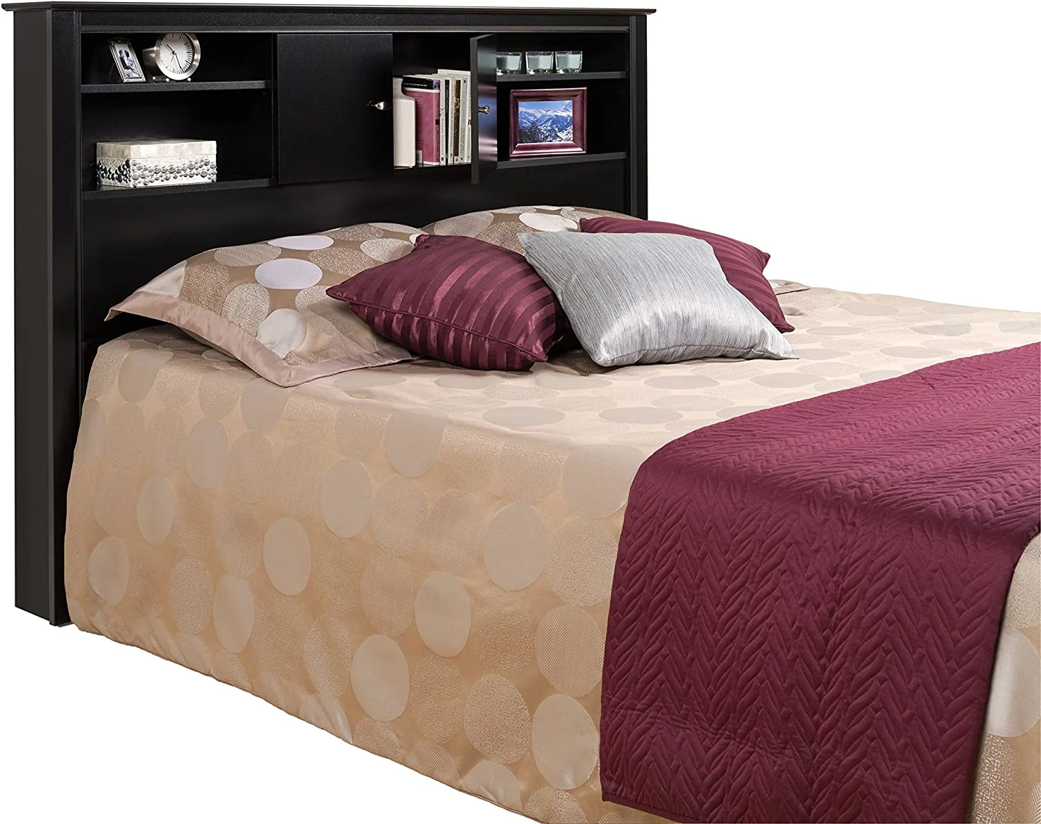 LIHONG Full/Queen Headboard with 5 Compartments and Doors, Bookcase Headboard for Full/Queen Size Beds 7.25