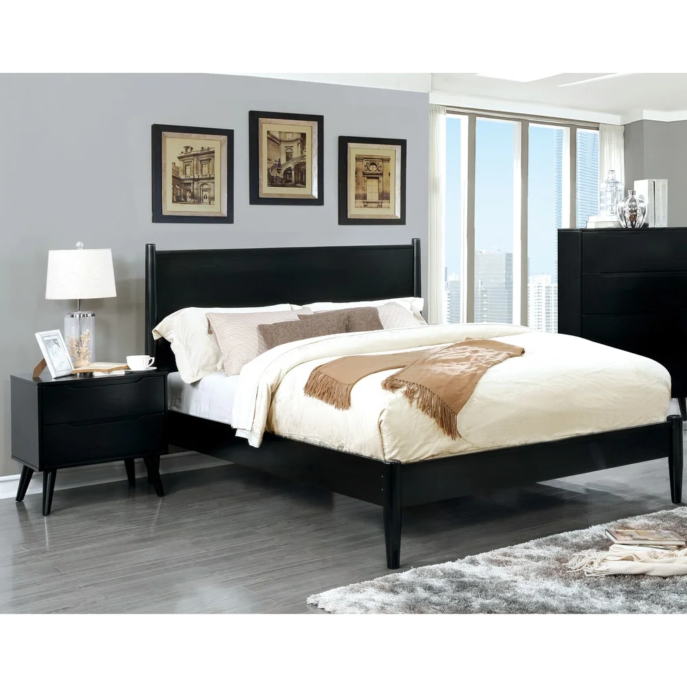Furniture of America Fopp Mid-century Modern Black Wood 2-piece Platform Bedroom Set by Queen