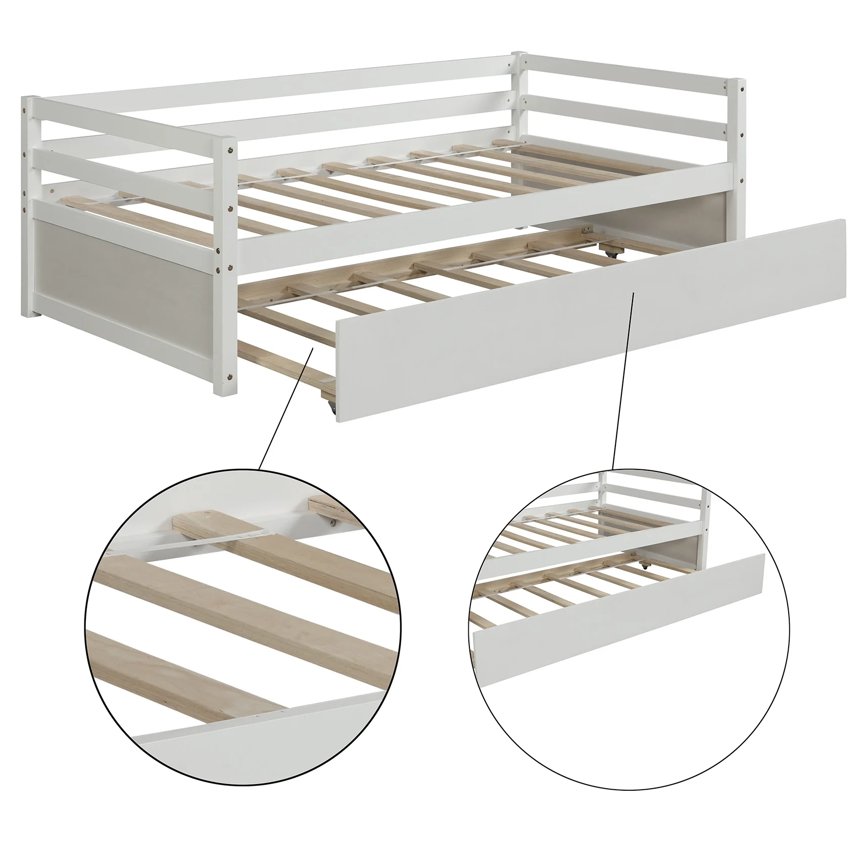Hanway Solid Pine Wood Frame Twin Daybed with Pull Out Trundle, Twin Size Trundle Daybed/Twin Daybed Frame Wood, No Box Spring Needed, Easy Assembly (White)