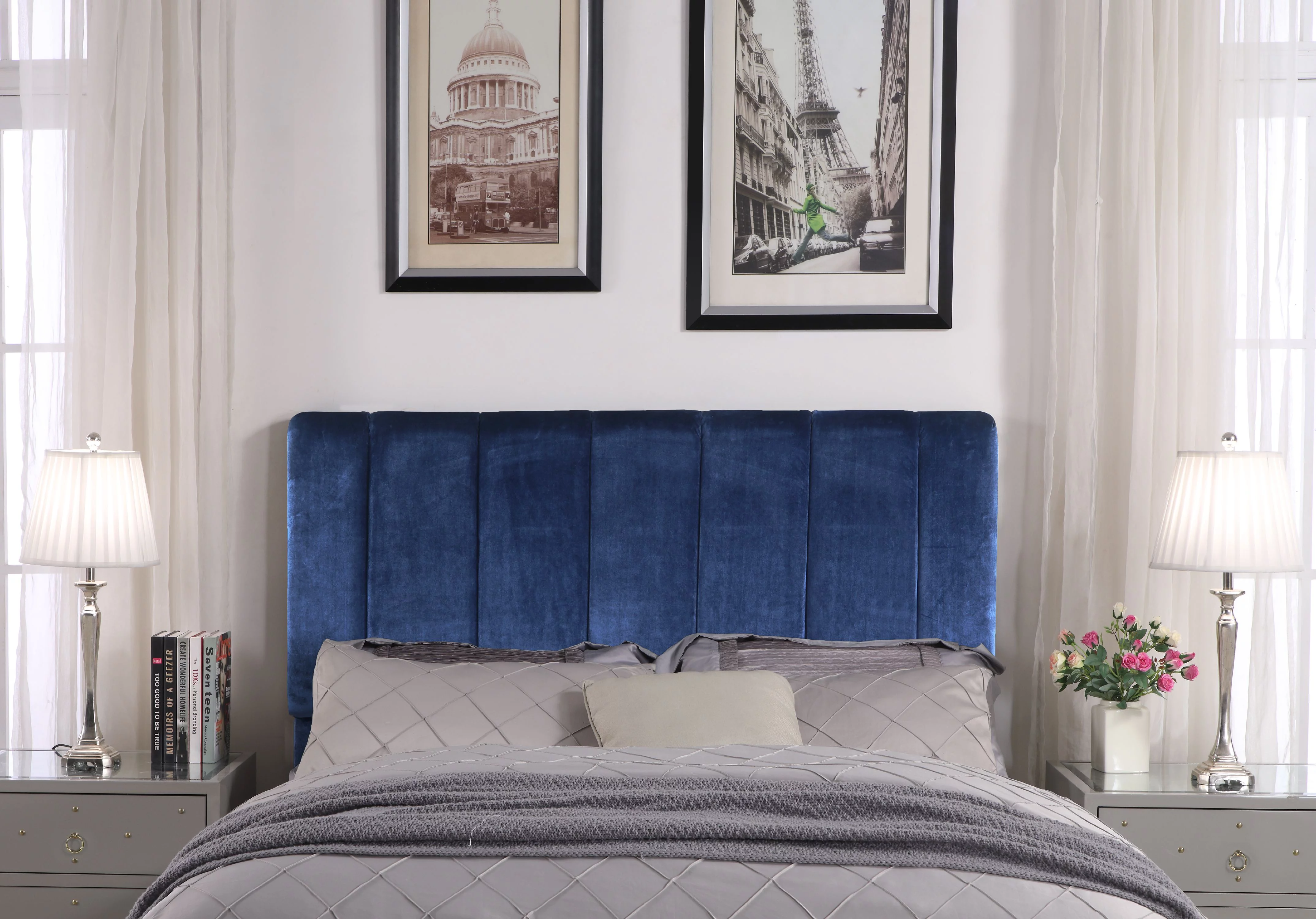 Chic Home Anwar Headboard Velvet Upholstered Vertical Striped