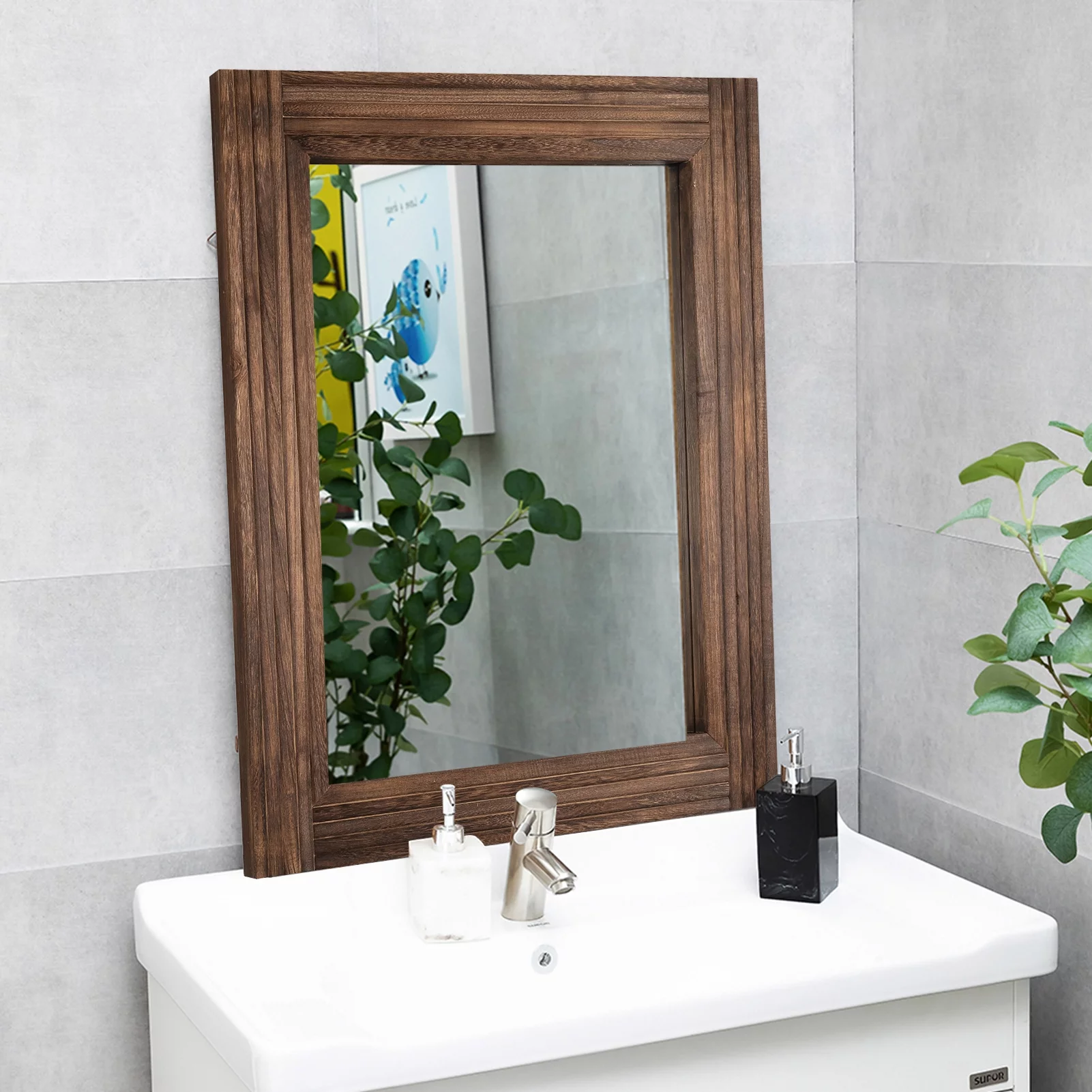 YOSHOOT Hand-Made Wooden Spliced Wall Mirror for Bathroom, 30