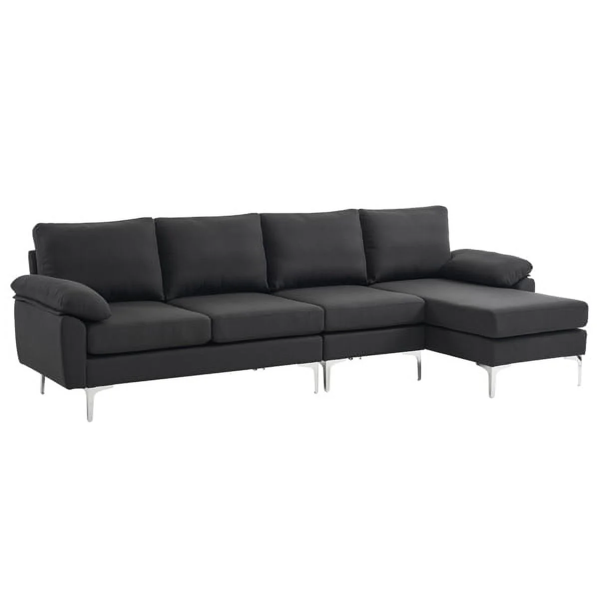 SYTHERS Convertible Sectional Sofa L-Shaped Couch 4-Seat Modern Sectional Sleeper Sofa with Memory Foam & Comfortable Backrest, Oversized Seats, Black