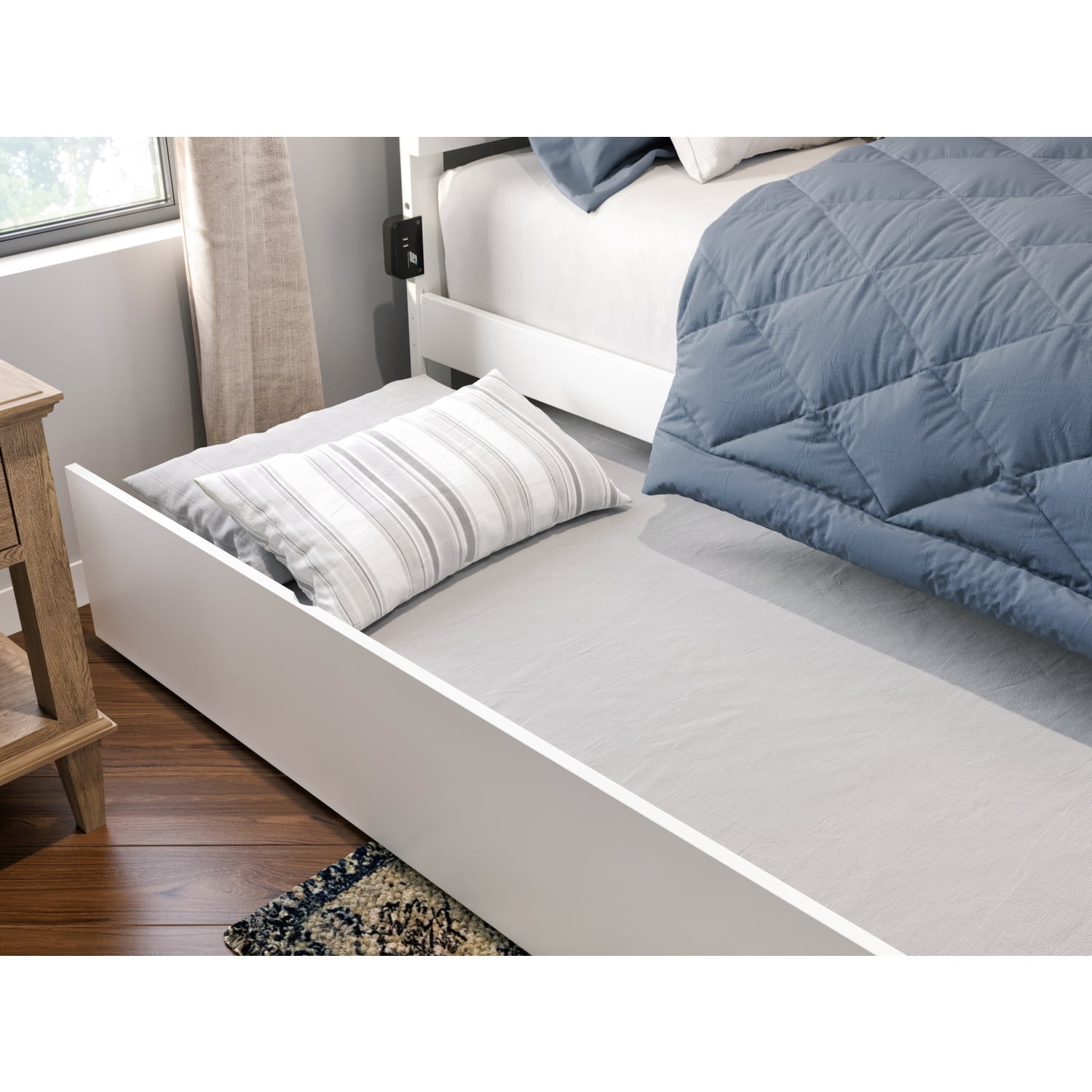 AFI Canyon Solid Wood Full Size Platform Bed with Full Trundle in White