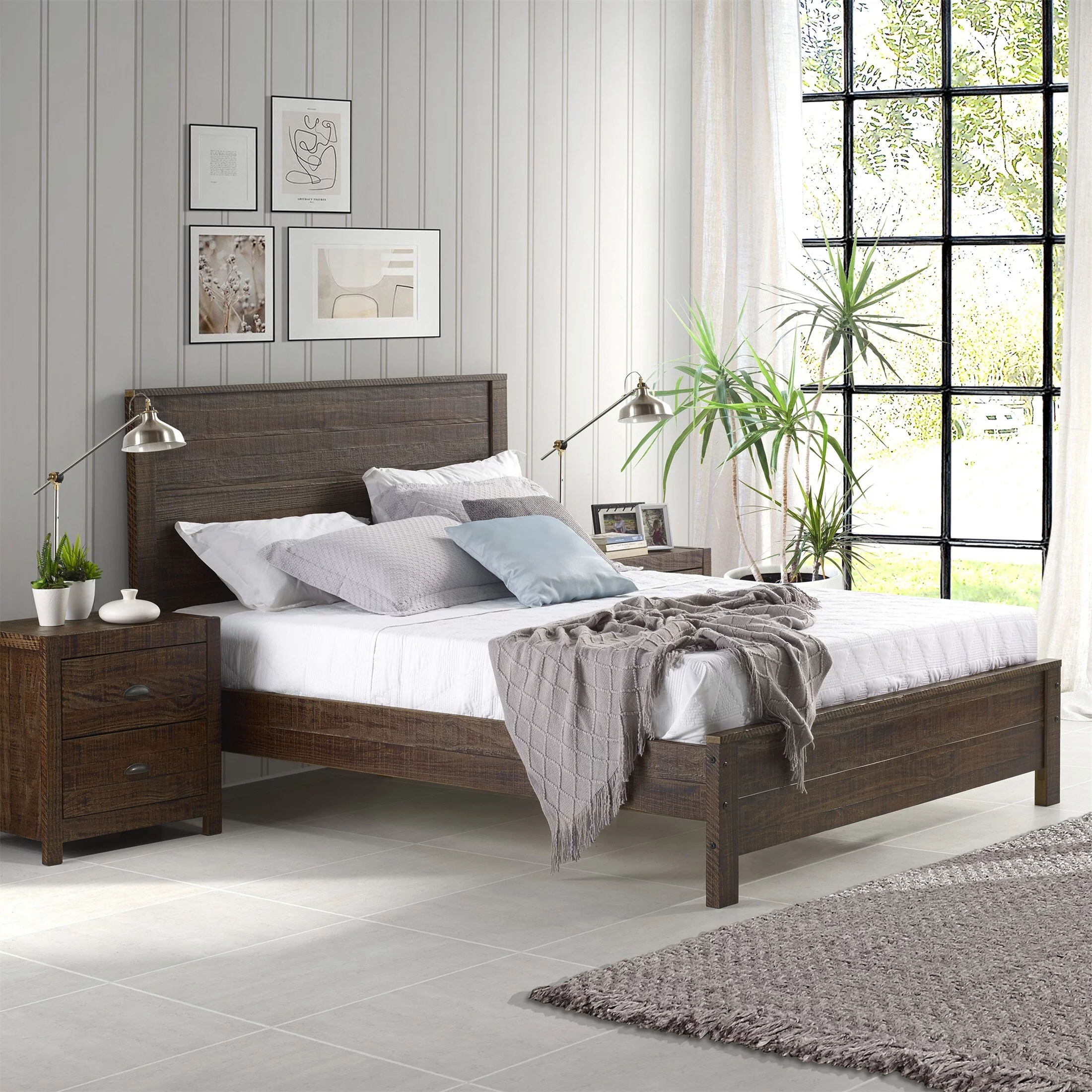 YJTONWIN Solid Pinewood Twin Size Bed Box Spring Needed Rustic Espresso