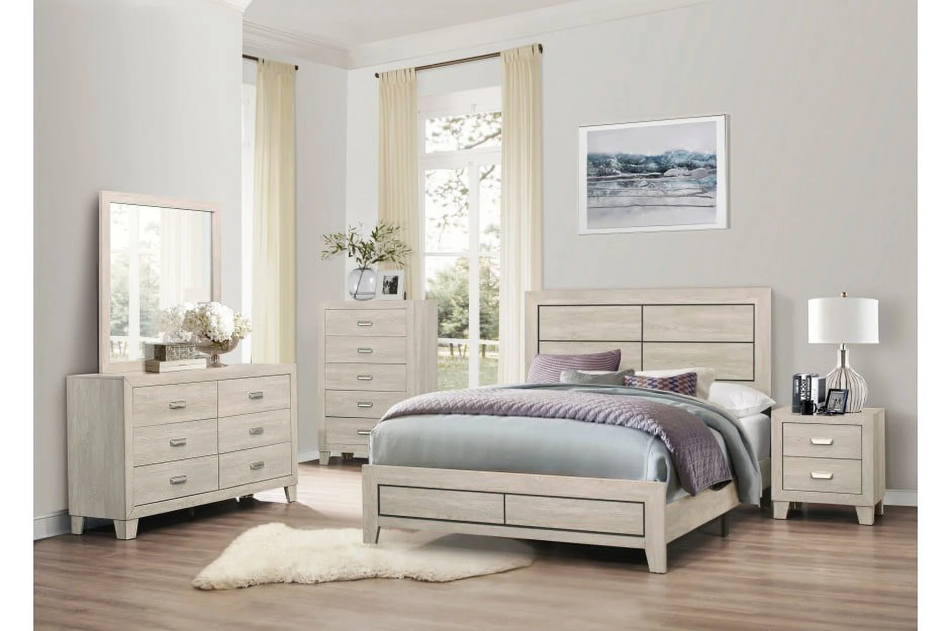 Modern Styling Bedroom Furniture Queen Size Bed Wood Grain Finish