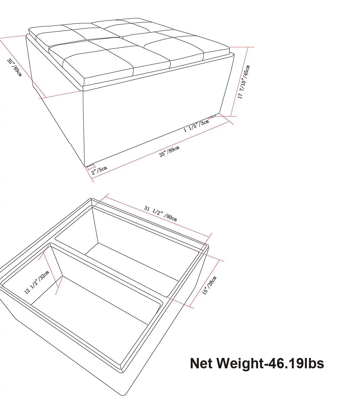 Simpli Home Avalon Coffee Table Storage Ottoman with 4 Serving Trays