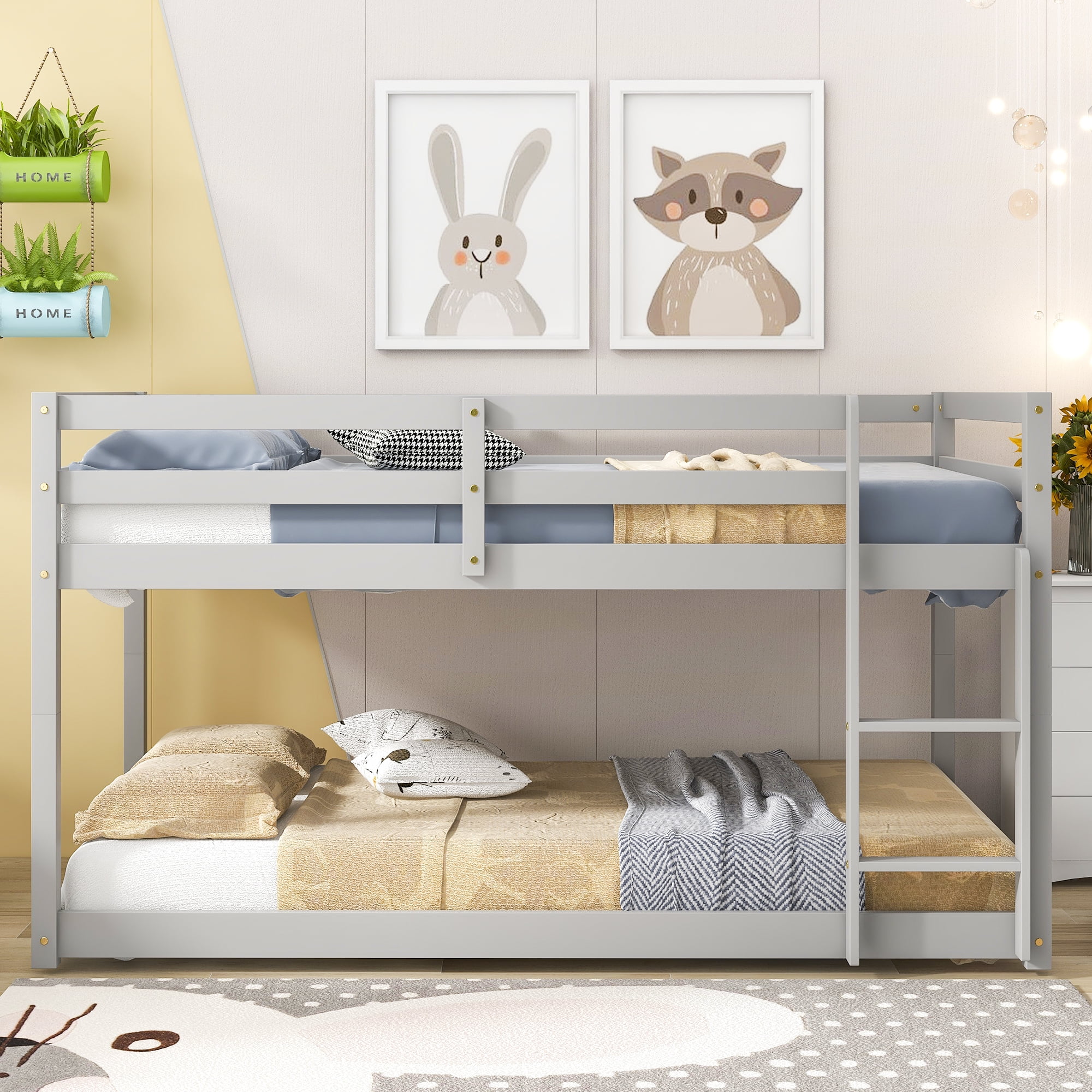 Twin over Twin Floor Bunk Bed,Grey(Old Sku:W50430319)