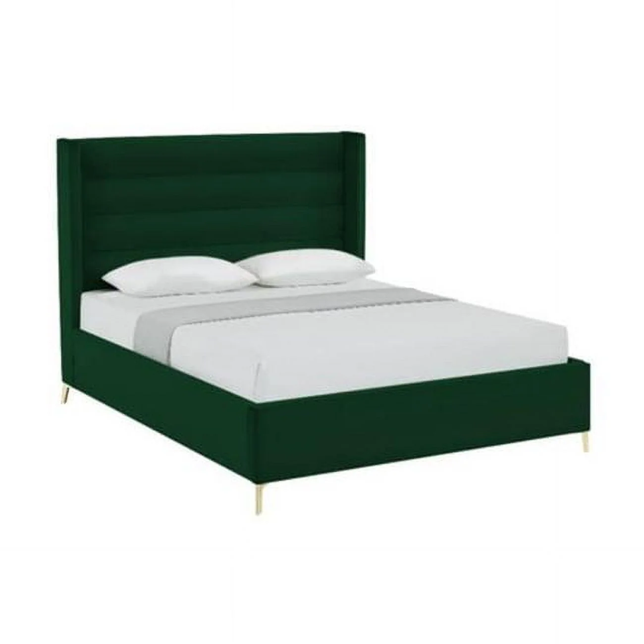 Posh Living Kaeson Upholstered Velvet & Wood Queen Platform Bed in Green