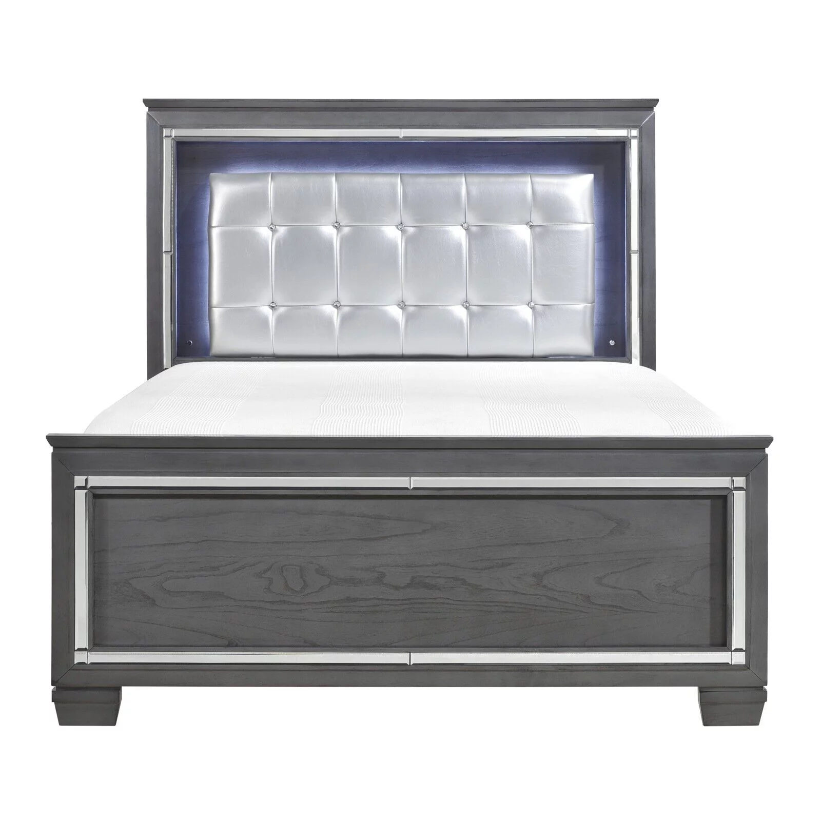 Modern Design Est King Size Bed Faux Crystal Tufted LED Headboard Bed Gray Finish Wooden Bedroom Furniture