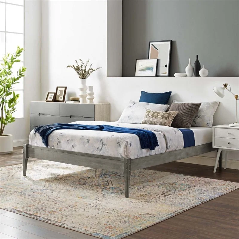 Hawthorne Collections Modern Wood Queen Platform Bed Frame in Gray