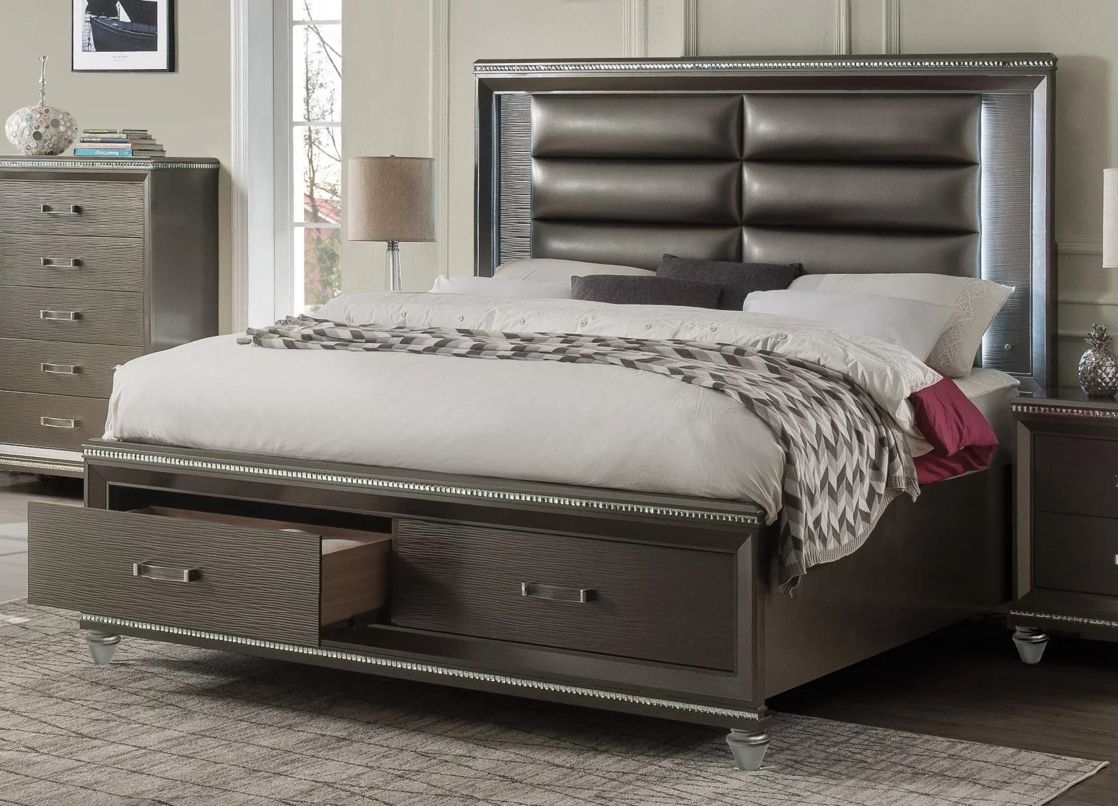 Dark Champagne Finish Queen Bedroom Set 3Pcs w/ LED Lighting Sadie-27940Q Acme