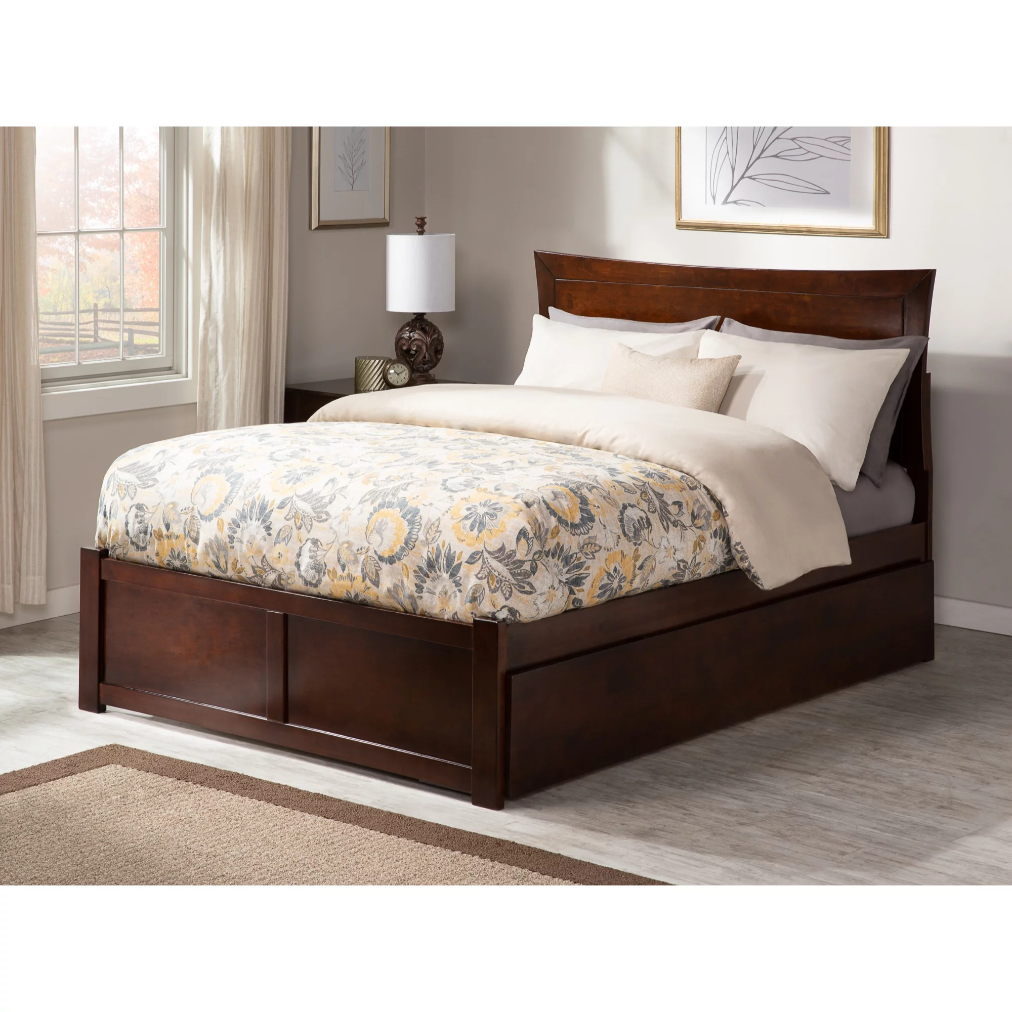 AFI Metro Queen Solid Wood Bed with Twin XL Trundle in Walnut