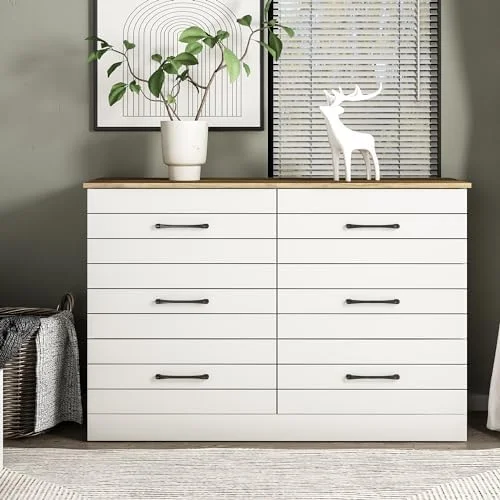 KHBIULIFE Elis 6 Drawer Dresser - Dressers & Chest of Drawers - Dresser for Bedroom - Bedroom  - Wood Dresser - Clothes Drawer Organizer - Ultra Fast Assembly - Dusty Grey Oak